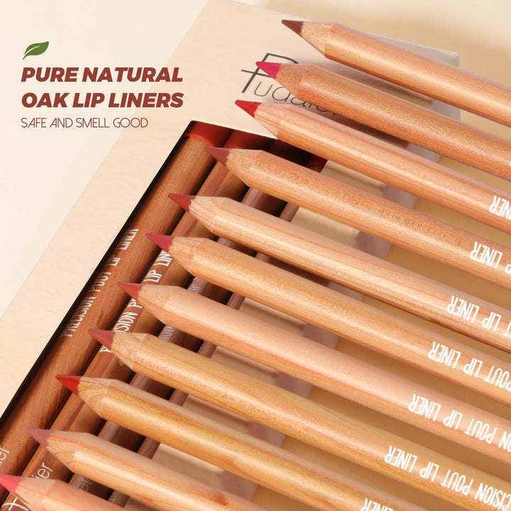 Espoce Lip Liner Set, 12Pcs Pure Natural Oak Brown Pink Red Series Lip Liners, Smooth and High Pigmented Lip Makeup Pencil