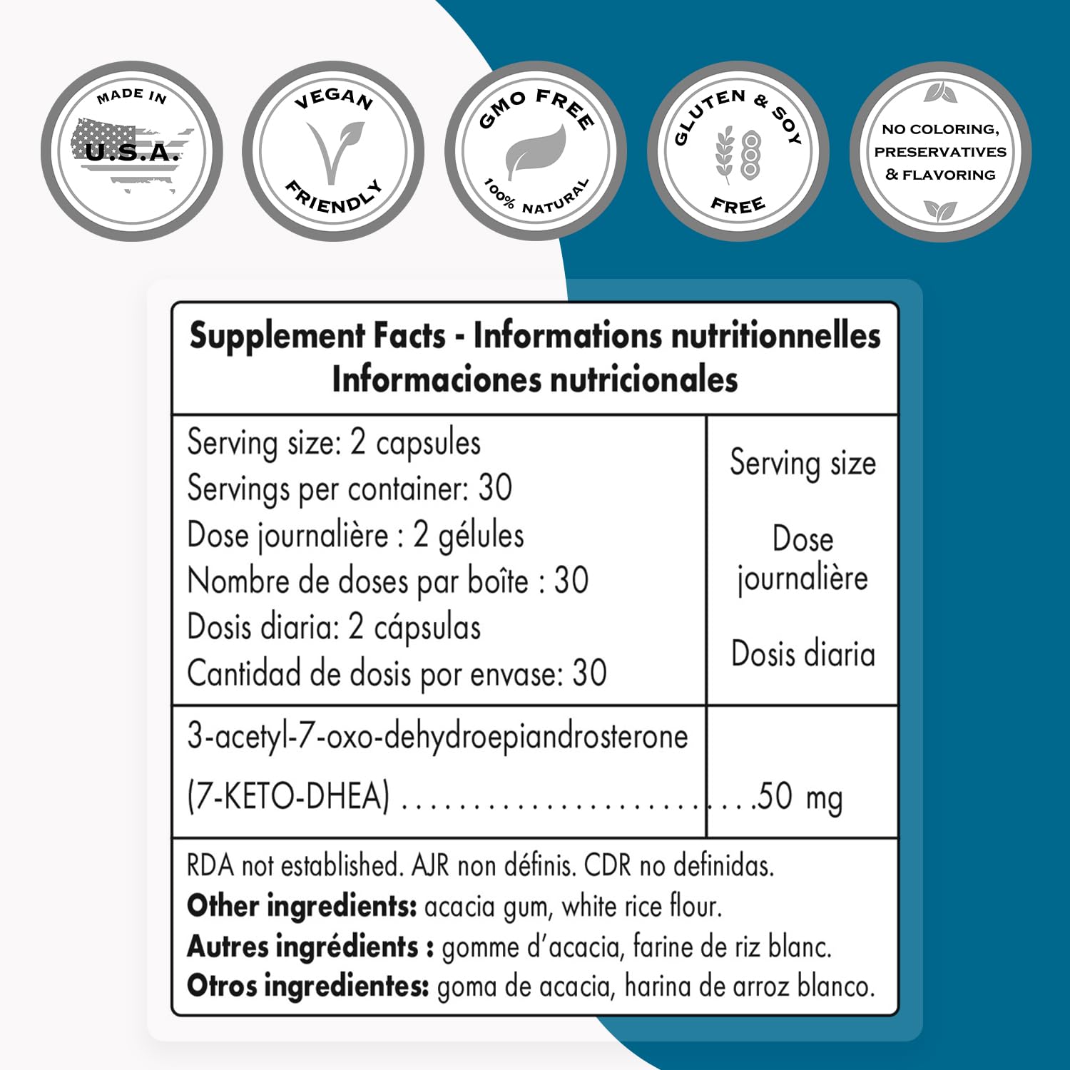 Supersmart 7-Keto DHEA 25mg - Advanced DHEA Metabolite Supplement | Non-GMO & Gluten Free - 60 Vegetarian Capsules