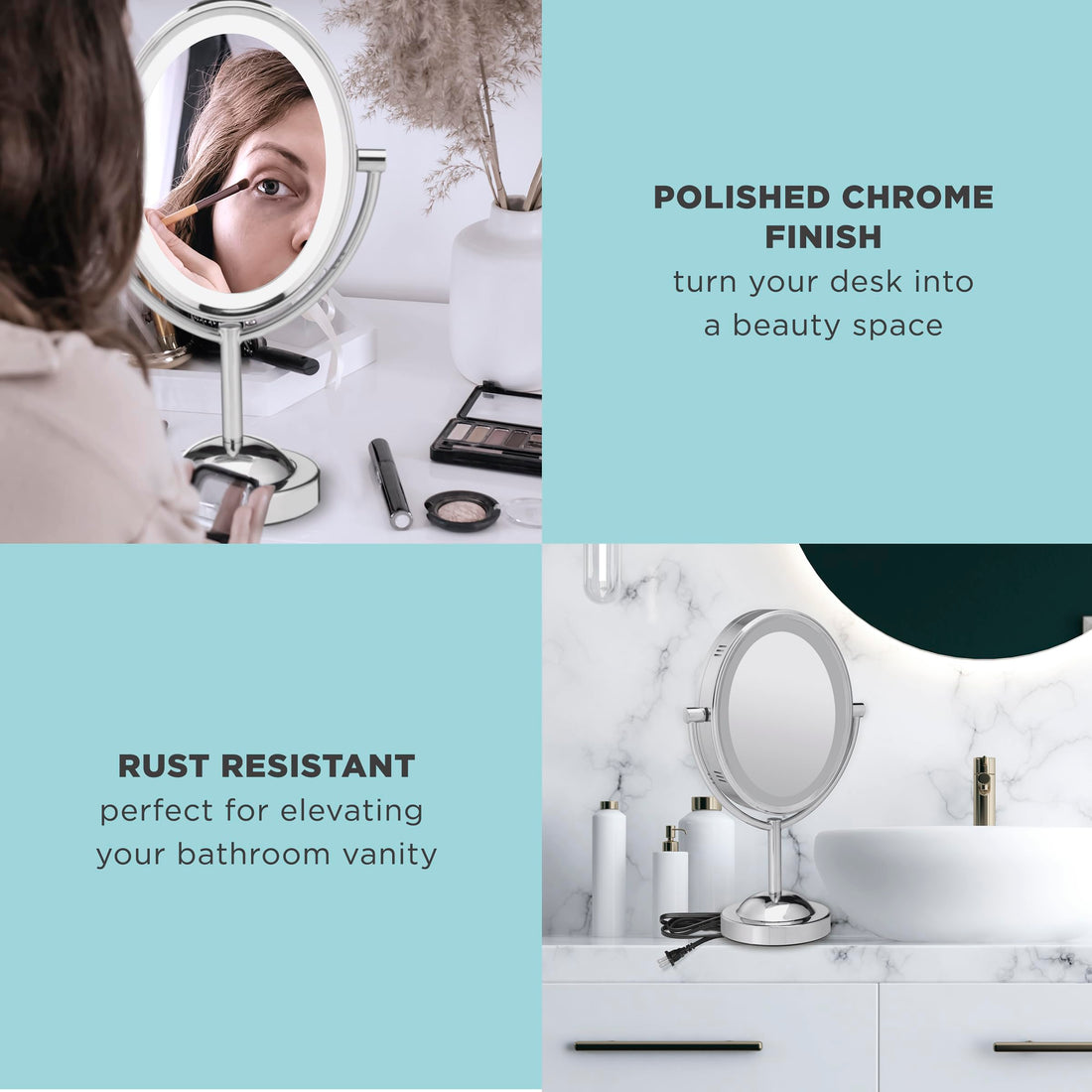 Conair Reflections Double-Sided Lighted Vanity Makeup Mirror, 1x/7x magnification, Polished Chrome