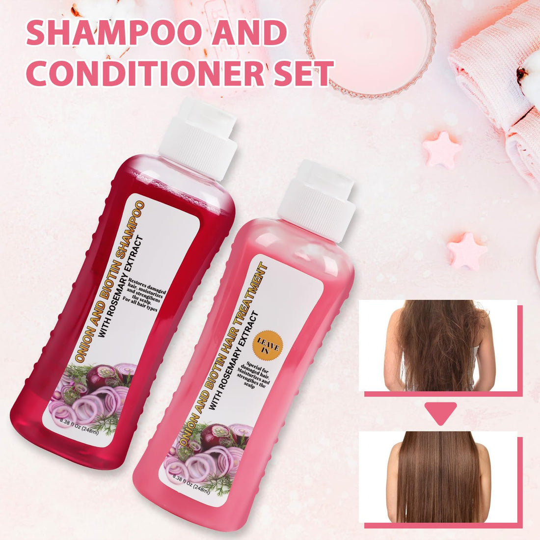 Onion, Biotin and Rosemary Shampoo and Treatment Set - Silicone Free, for Hair Loss, Thinning and All Hair Types