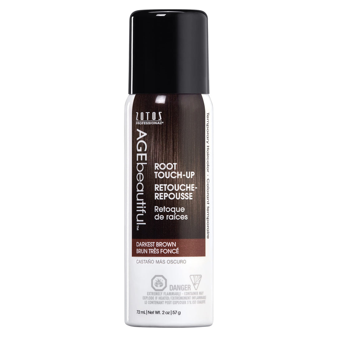 AGE beautiful Root Touch Up Hair Color Spray | Touch-Up Gray Concealer | Temporary Cover Up | Adds Volume & Covers Thinning Patches | Water, Sweat, Stain Resistant | Darkest Brown | 2 Oz