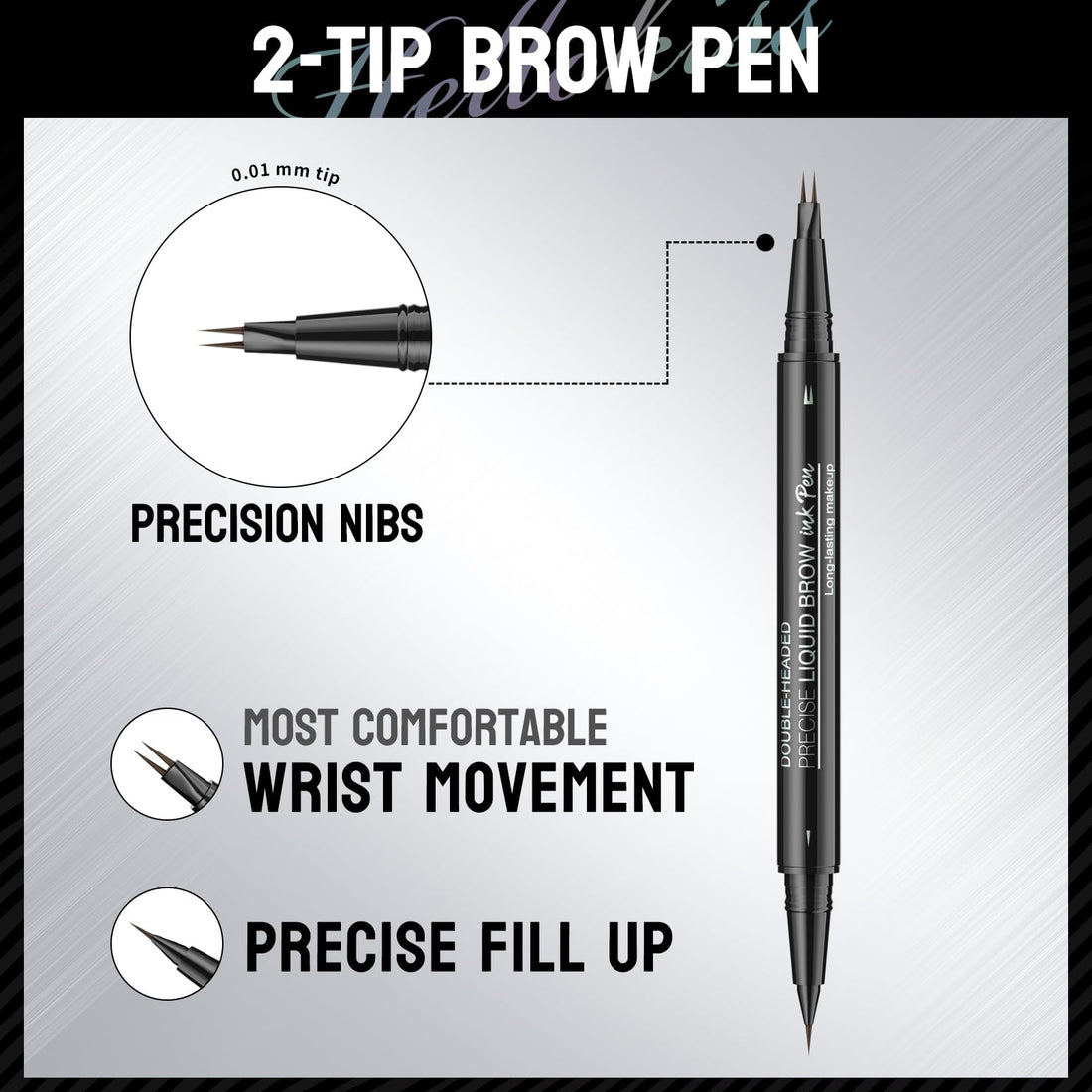 HelloKiss Precise Liquid Eyebrow Pen, 2 in 1 Dual-ended 2 Fork Tip Liquid Eyebrow Pencil with Eyebrow Brush,Microblading Eyebrow Pencil,Waterproof Eyebrow Pencil, Natural Long-Lasting(02#BROWN)