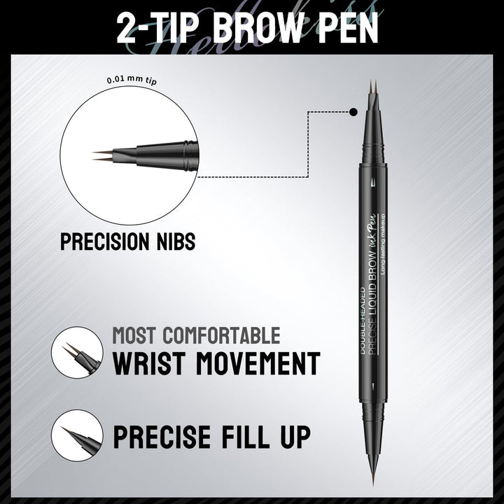 HelloKiss Precise Liquid Eyebrow Pen, 2 in 1 Dual-ended 2 Fork Tip Liquid Eyebrow Pencil with Eyebrow Brush,Microblading Eyebrow Pencil,Waterproof Eyebrow Pencil, Natural Long-Lasting(02#BROWN)