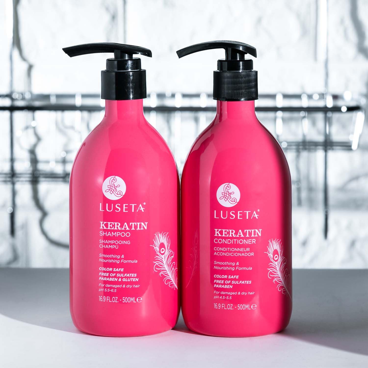 Keratin Shampoo and Conditioner Set Sulfate Free, Anti Frizz Smoothing Treatment for Dry & Damaged Hair, Nourishing and Moisturizing Hair Product for Men and Women 16.9 Fl Oz Each