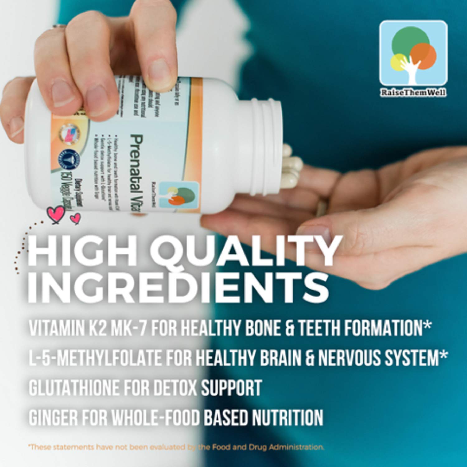 Raise Them Well Physician Developed Prenatal Vitamin with Vitamins K2 MK-7, Methylfolate, and Glutathione | 150 Veggie Capsules