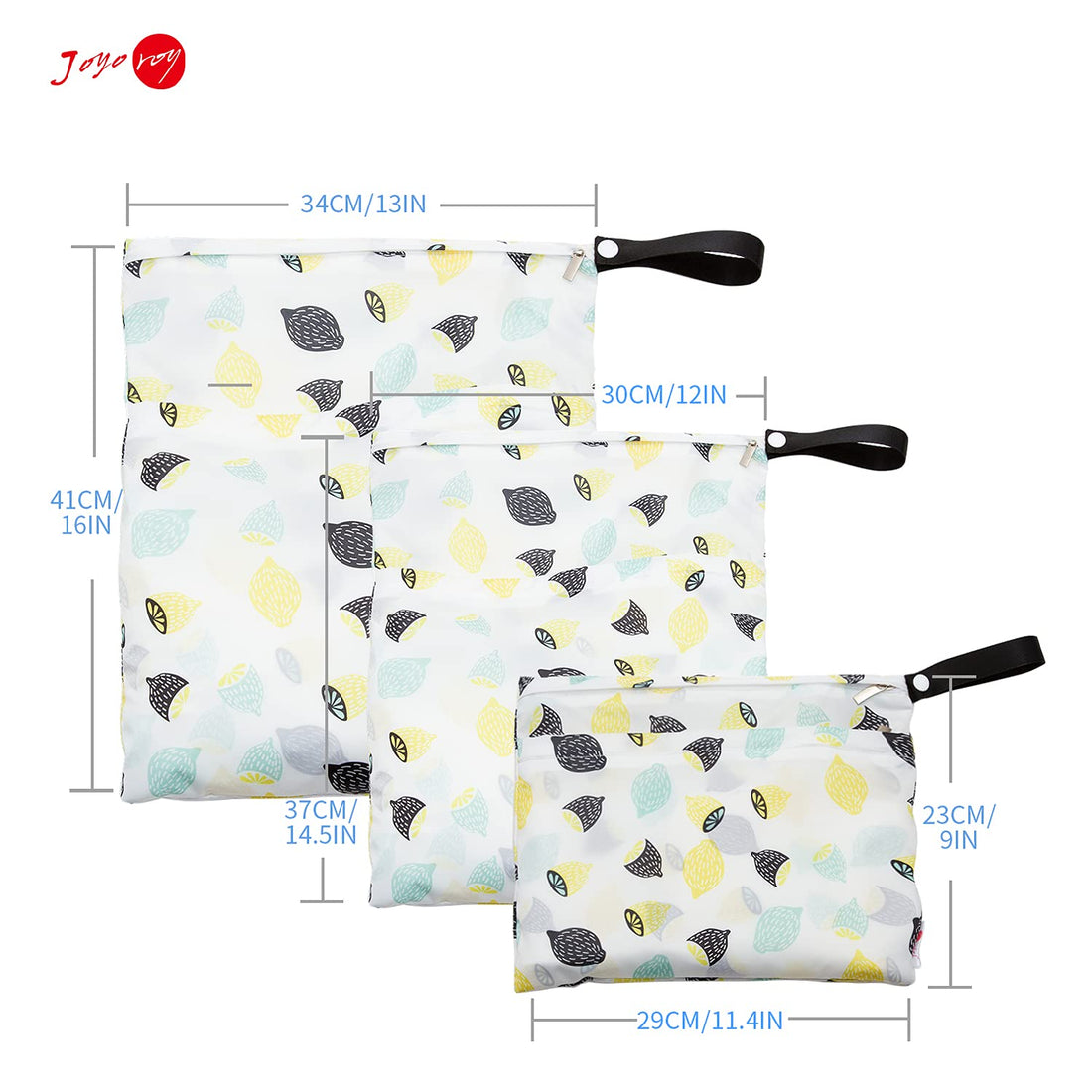 Joyo roy 3Pcs Wet Dry Bag Baby Wet Bags for Pump Parts, Cloth Diapers, Wet Suits, Swimsuits, Travel Dirty Clothes, Waterproof Pouches for Organization with 2 Zippered Pockets 3 Size(S,M,L)