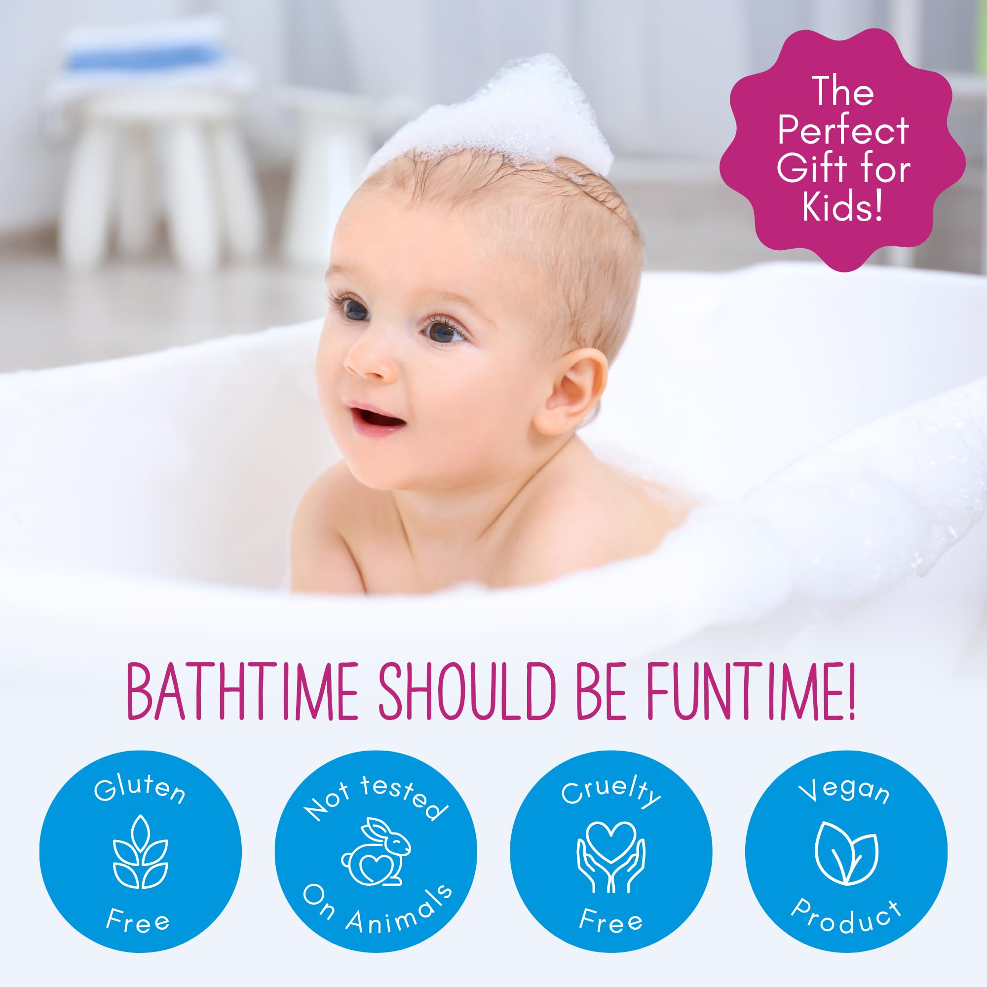 Poppymint Pals Foaming Bath Fizzies (Skin Soothing Chamomile Bloom) | Natural Foaming Bath Bombs with Epsom Salts for Toddlers and Kids | Calming, Soothing, Relaxing Bathtime Soak