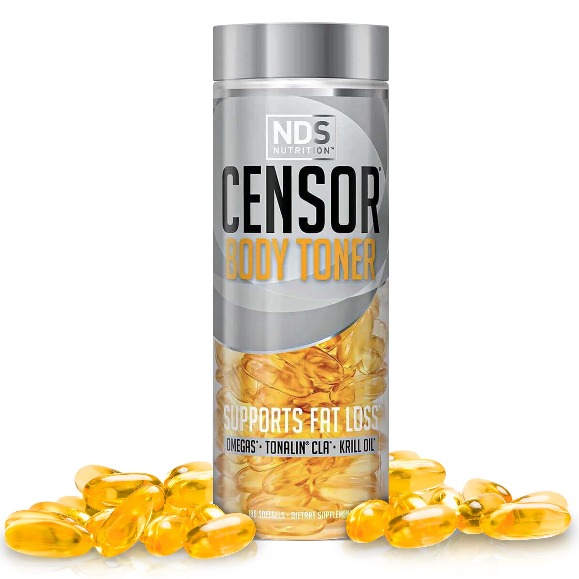 NDS Nutrition Censor - Fat Loss and Body Toner with CLA, Fish Oil, Safflower and Omega 3-6-9 Blend - Dietary Supplement for Improved Energy, Metabolism and Health - 180 Softgels