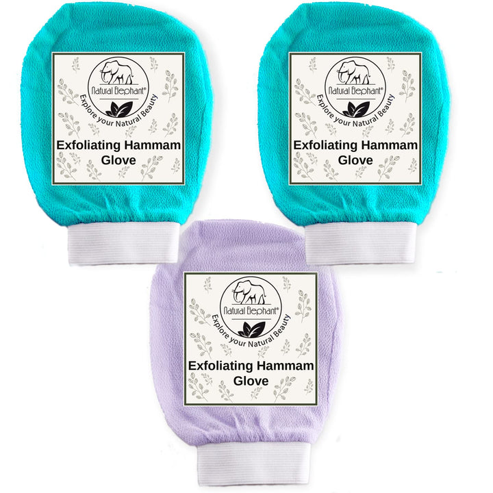 Natural Elephant Exfoliating Hammam Glove (2 Teal and 1 Purple (Pack of 3))