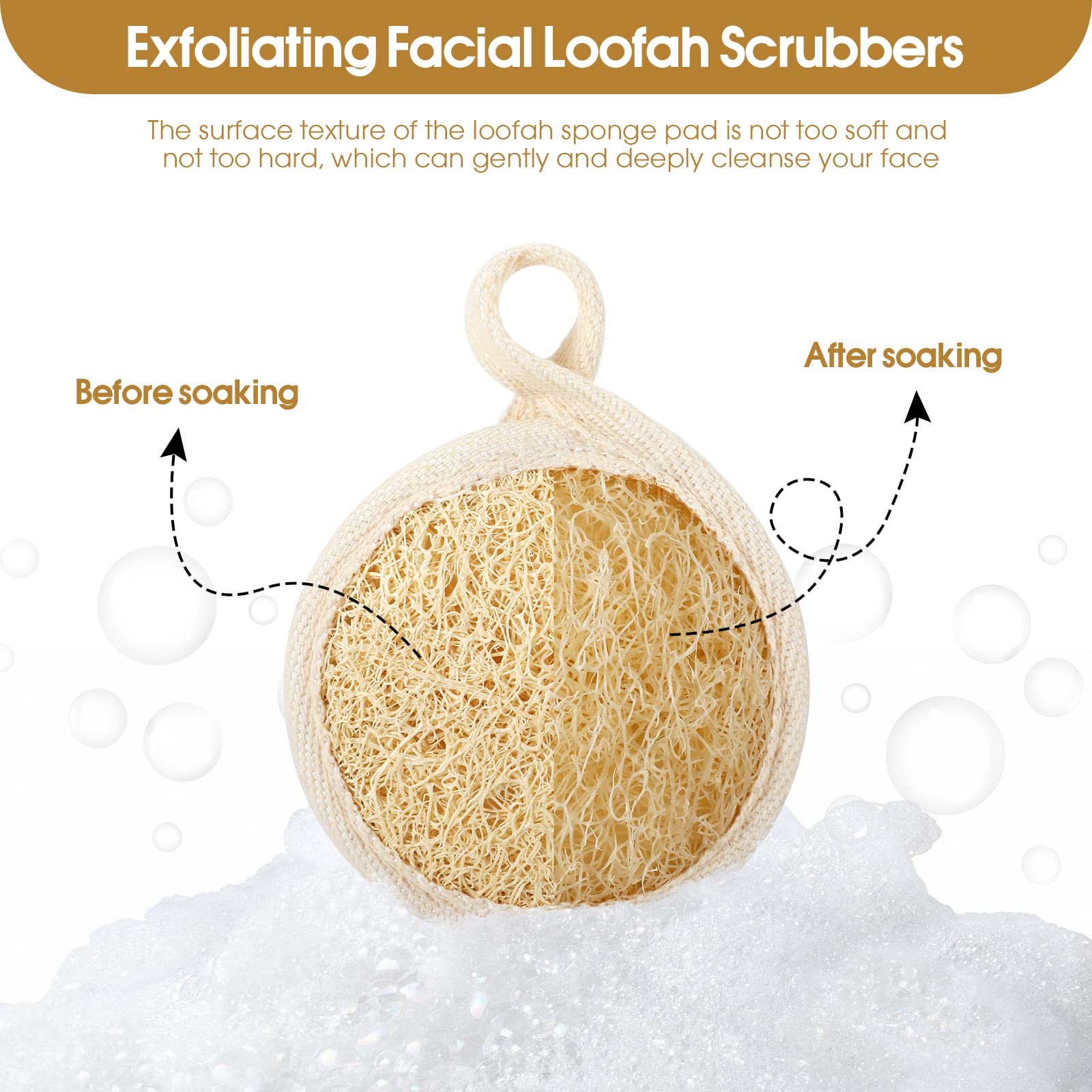 Exfoliating Loofah Sponge Pads Face loofa Brush 6 Pack 3.15 inches Made of 100% Natural Luffa body and Facial Scrub Pad Personal Care Close Skin for Men and Women for Bath Spa and Shower