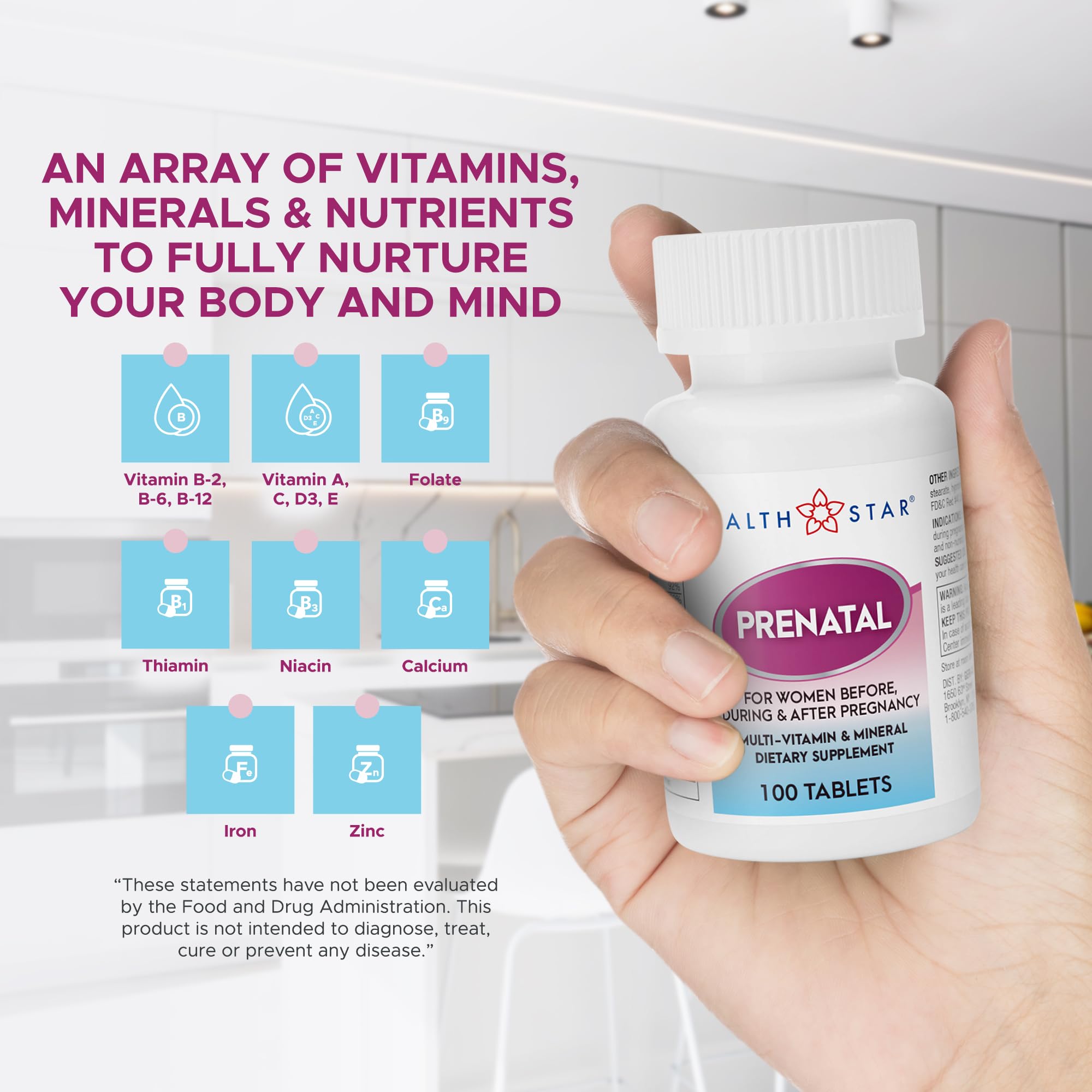 Health Star Prenatal Vitamins for Women Before, During & After Pregnancy Prenatal-Postnatal Multivitamins with Folic Acid & Minerals for Pregnancy Support| Daily Pregnancy Supplement, 100 Tablets