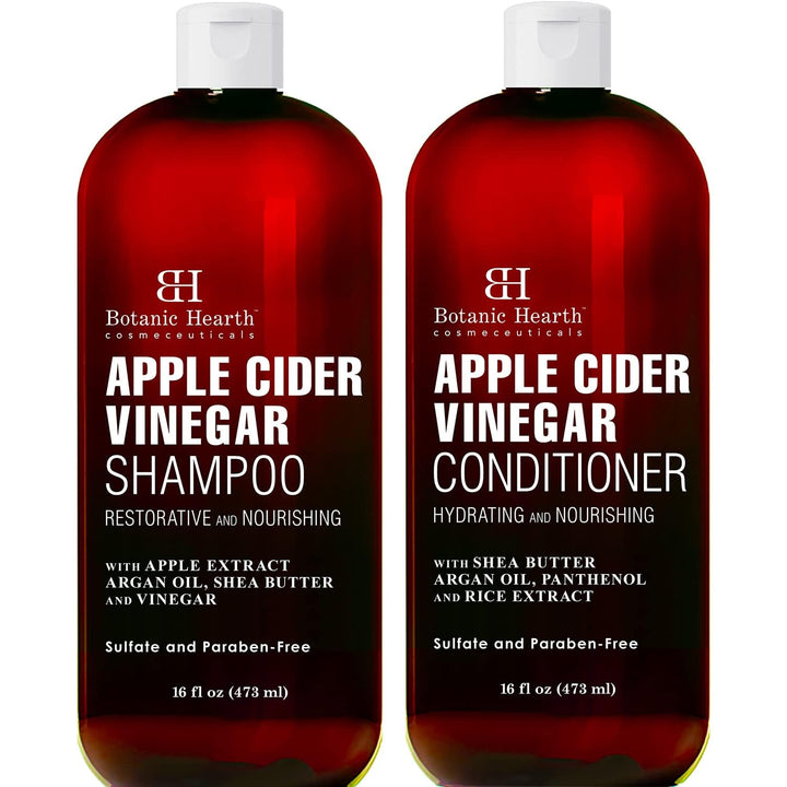 BOTANIC HEARTH Apple Cider Vinegar Shampoo and Conditioner Set - Helps Dry Itchy Scalp, Dandruff, Frizz and Hair Loss - Color Safe, Sulfate Free Shampoo - All Hair Types, Men and Women, 16 fl oz each