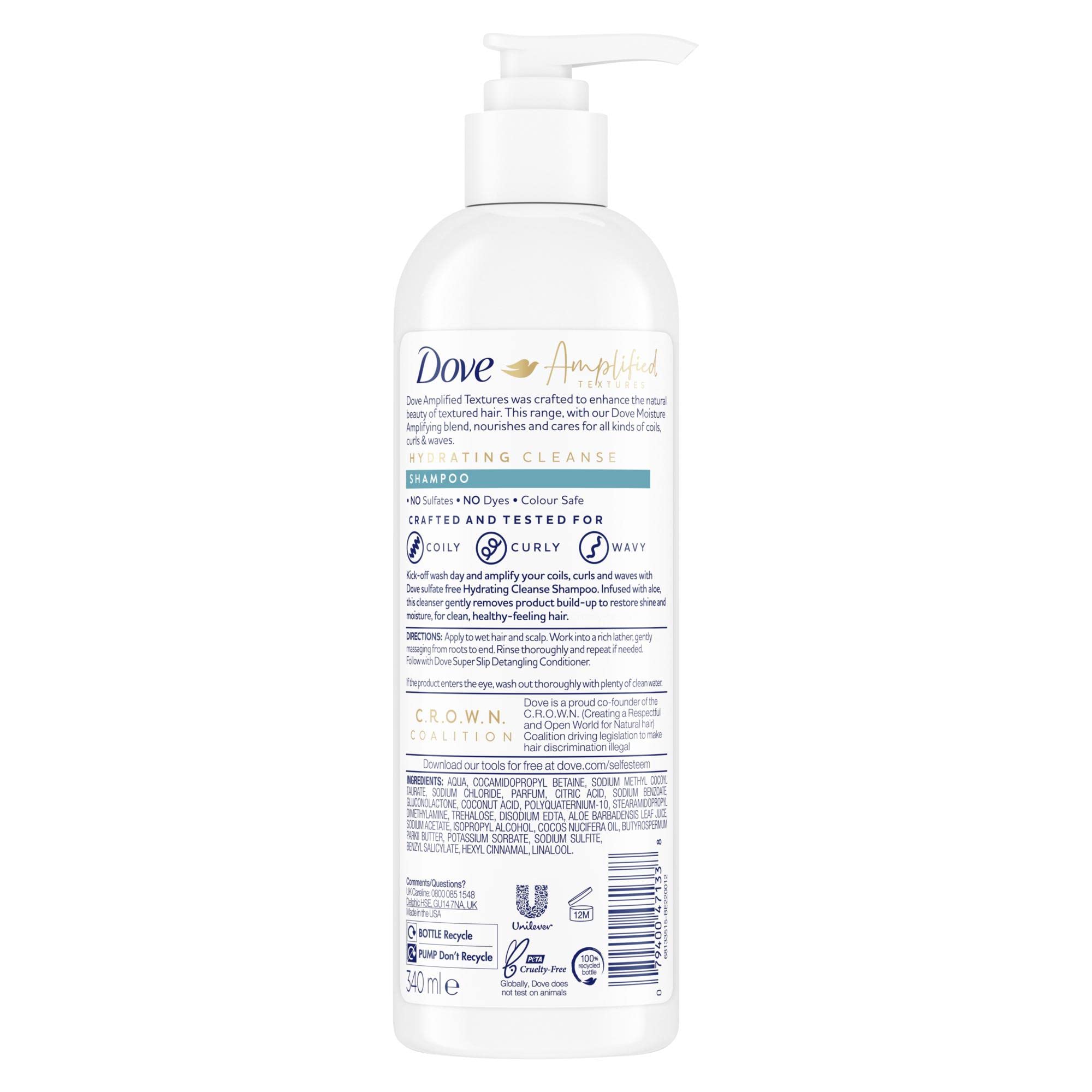 Amplified Textures, Hydrating Cleanse Shampoo, 11.5 fl oz (340 ml), Dove