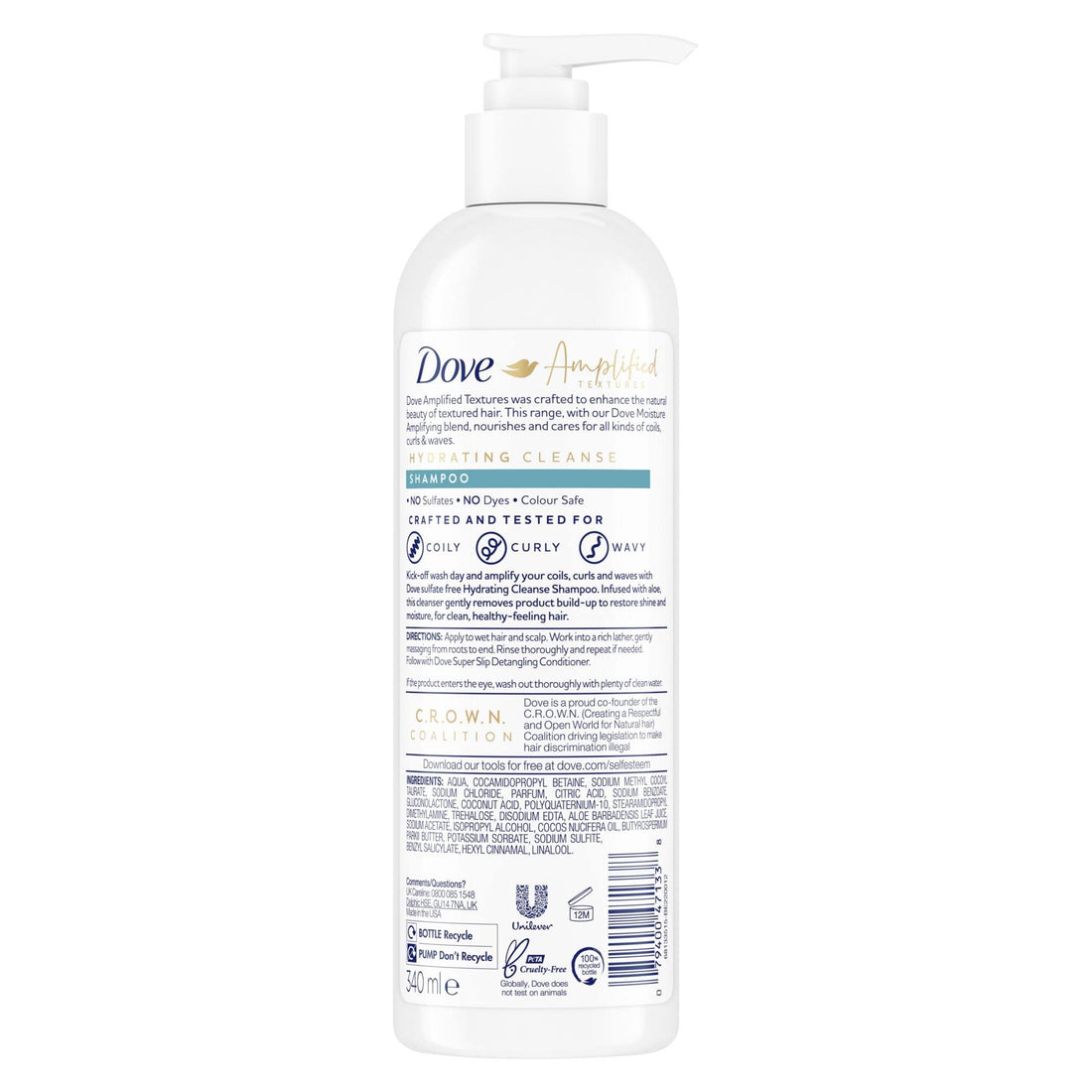 Amplified Textures, Hydrating Cleanse Shampoo, 11.5 fl oz (340 ml), Dove