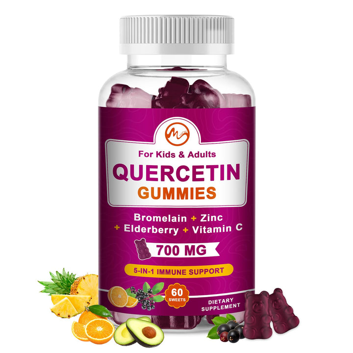 M inch Quercetin Gummies with Bromelain, Elderberry, Zinc and Vitamin C - Chewable Quercetin 700 mg Supplement for Immunity, Allergy, Antioxidant Support - Vegan Gummies, 60 Gummies