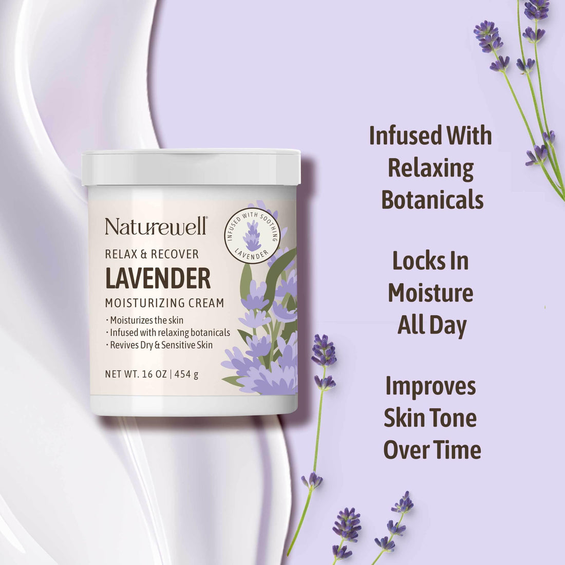 NATURE WELL Lavender Smooth & Soften Moisturizing Cream For Face, Body, & Hands, Calming & Soothing, Infused With Natural Oils & Extracts, Restores Skin Moisture Barrier (16 Ounce (Pack of 1))
