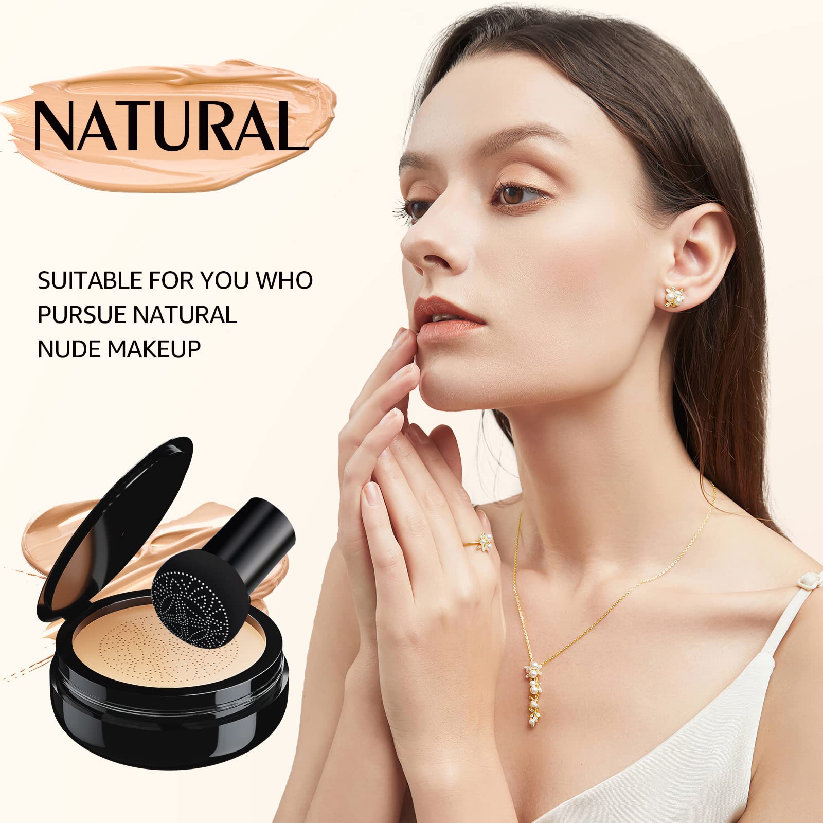 Air Cushion CC Cream, Waterproof Cushion Foundation Full Coverage Create Long-Lasting Makeup (Natural)