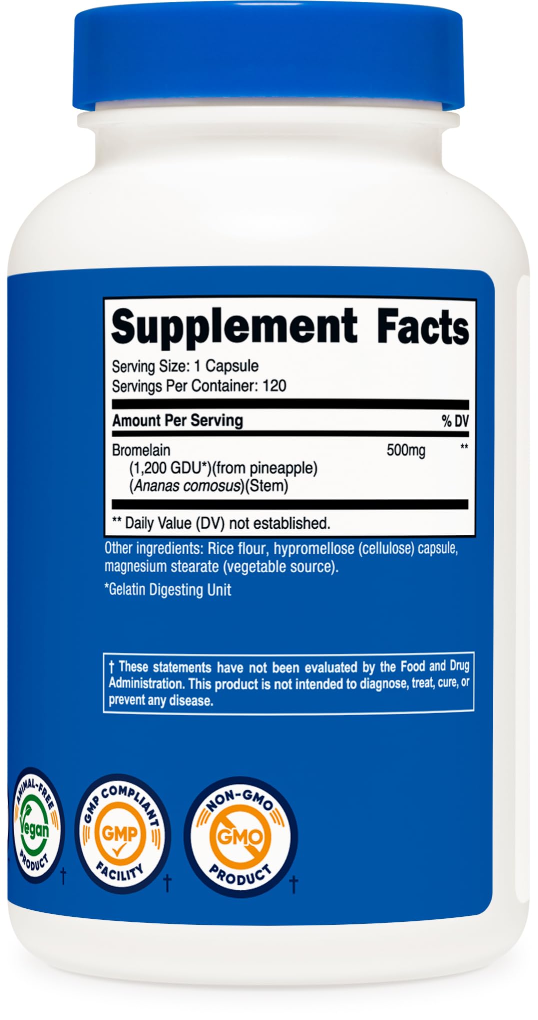 Nutricost Bromelain 500mg, 120 Vegetarian Capsules - Bromelain (1200 GDU), Non-GMO, Gluten Free