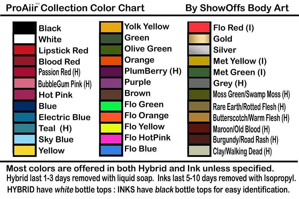 Face Painting Makeup - ProAiir Waterproof Makeup - Set of 6 UV/Fluorescents - 2.1 oz (60ml) by ShowOffs Body Art