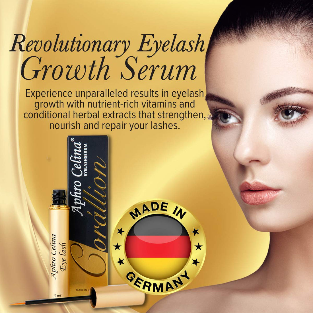 Aphro Celina Corallion Serum Highly Aclaimed German Advanced Formula for LONGER ~ THICKER Lashes & Brows. Strengthens at the roots with belended nutrient-rich herbal extracts: NO IRRITATION