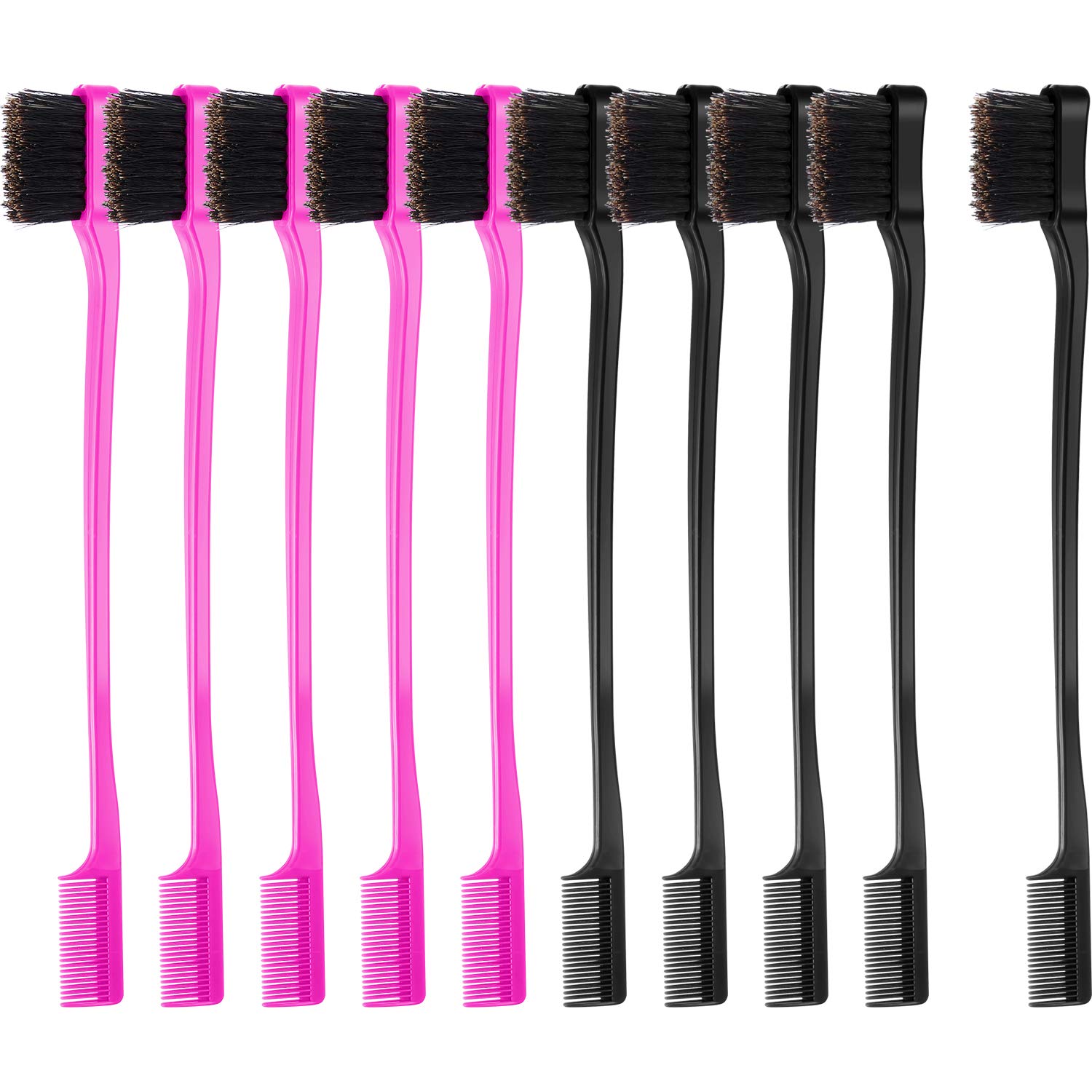 BBTO BBTO 10 Pieces Hair Edges Brushes 2 In 1 Edge Control Brushes Comb Double Sided Edge Brushes (Rose and Black)