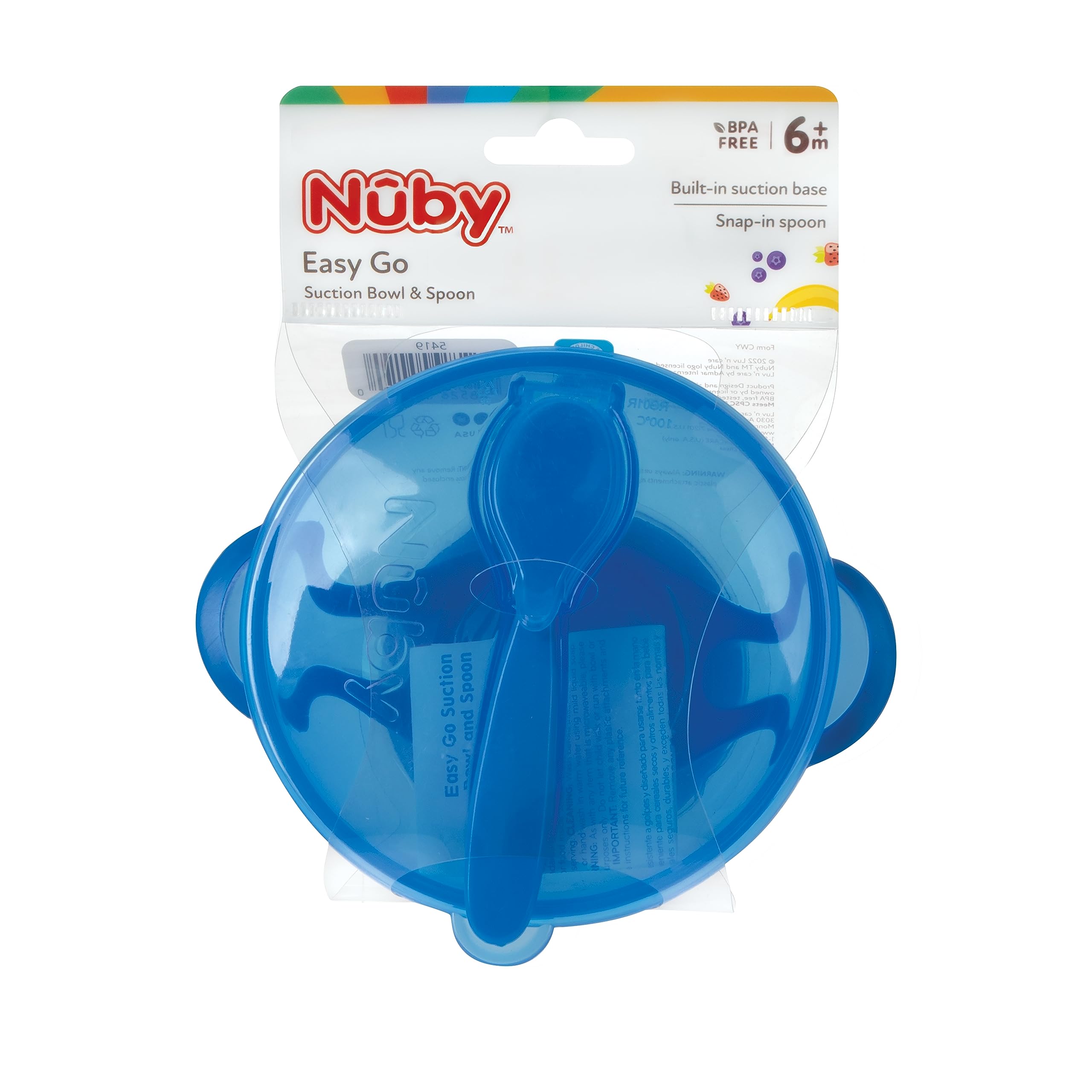 Nuby Easy Go Suction Bowl with Lid and Snap-in Spoon, Colors May Vary