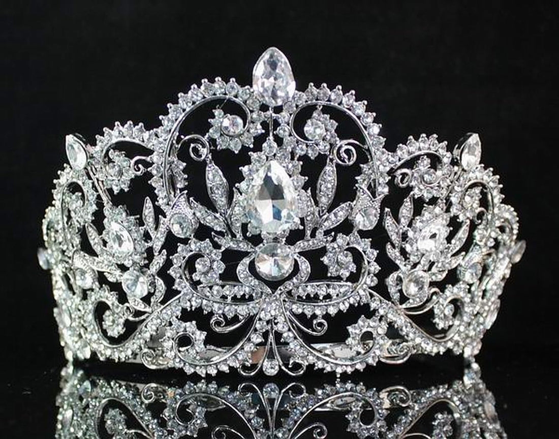Victorian Clear White Austrian Rhinestone Crystal Tiara Crown With Hair Combs Princess Queen Headband Headpiece Jewelry Beauty Contest Birthday Bridal Prom Pageant Silver T1505 (Clear)