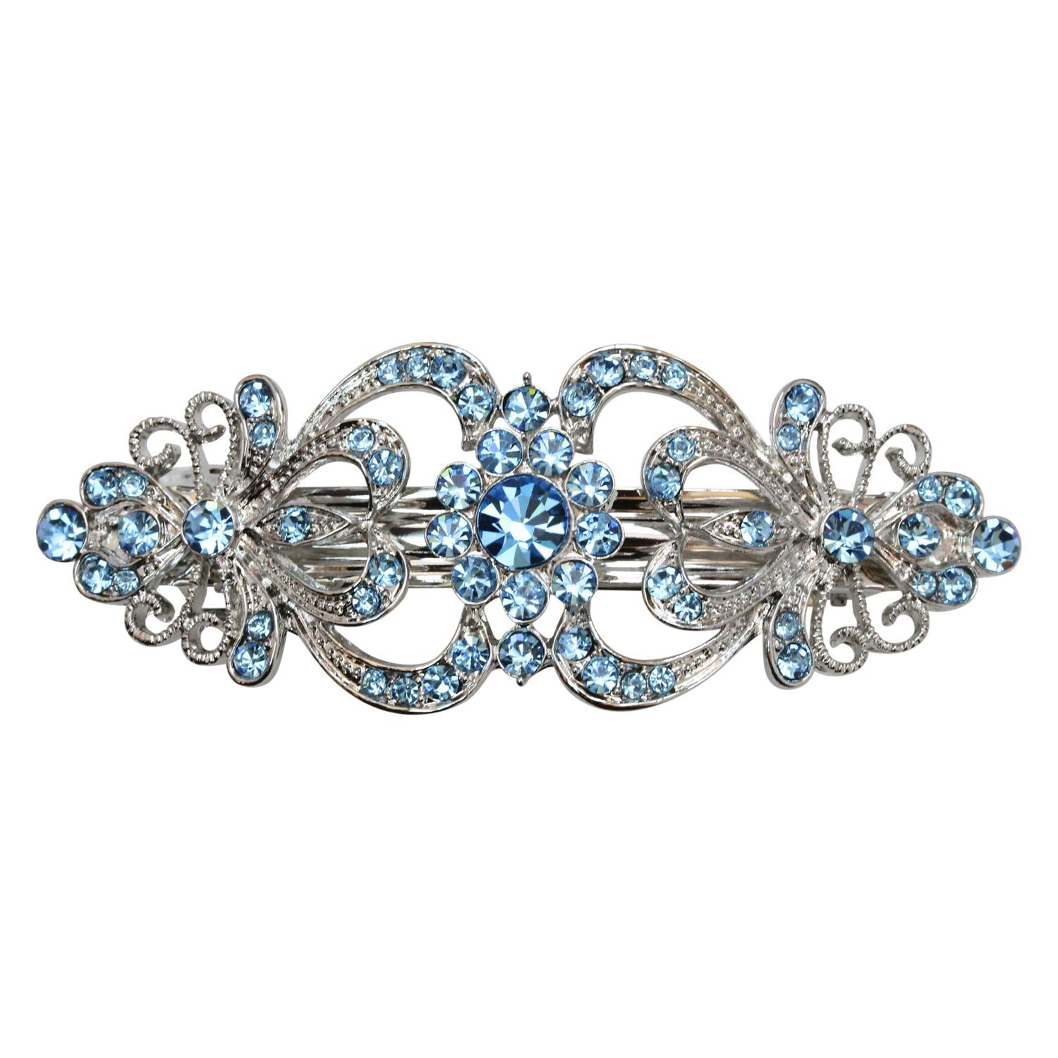 Faship Gorgeous Burgundy Crystal Hearts and Floral Hair Barrette - Burgundy