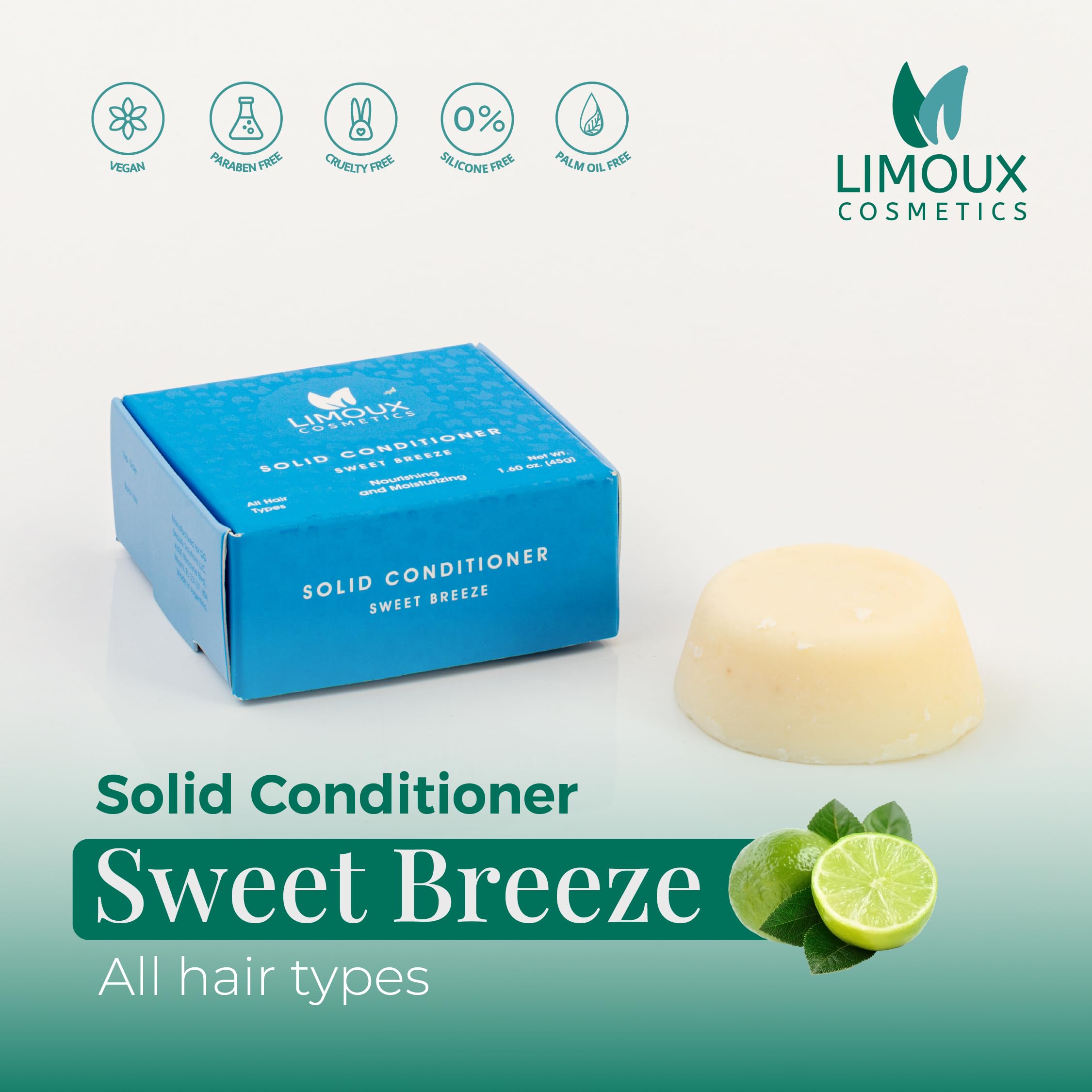 Limoux Cosmetics Solid conditioner Bar - All hair types - Moisturizing, brightening and softening - 1.60 oz - Paraben Free, SLS free, Cruelty free, Vegan, Eco Friendly, Zero waste, up to 40 uses