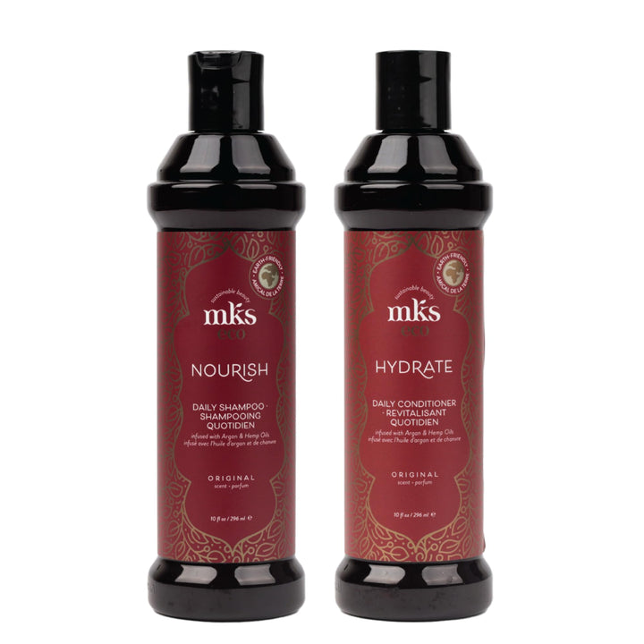 MKS eco Nourish Shampoo, Original Scent (10 fl oz) + MKS eco Hydrate Conditioner, Original Scent (10 fl oz) - Moroccan Argan Oil, Hemp Seed Oil - Vegan, Cruelty Free