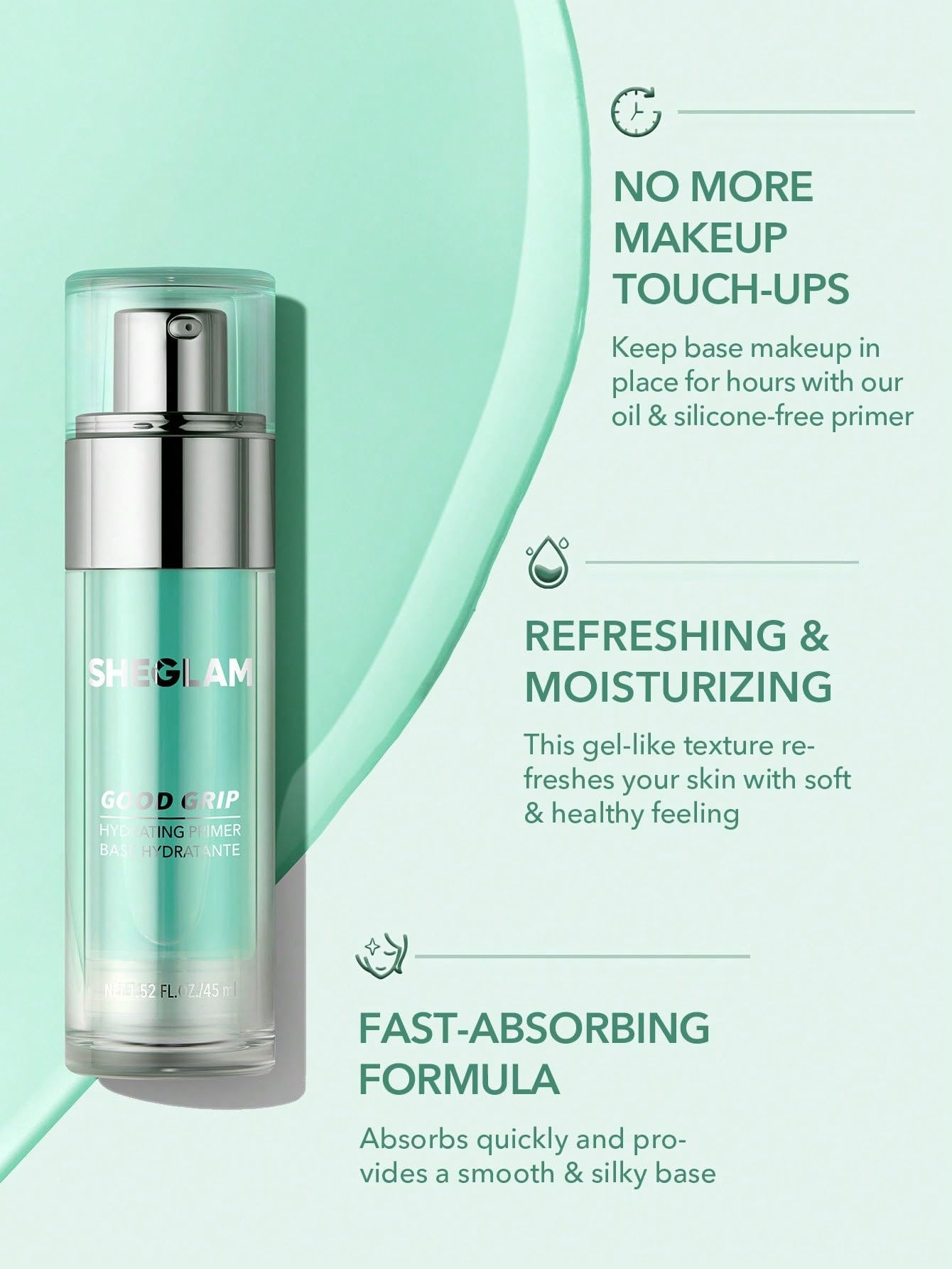 SHEGLAM Good Grip Hydrating Primer Oil Control Moisturizing Primer Gel Smooth Fine Lines Oil And Silicone-Free Face Primer-Green
