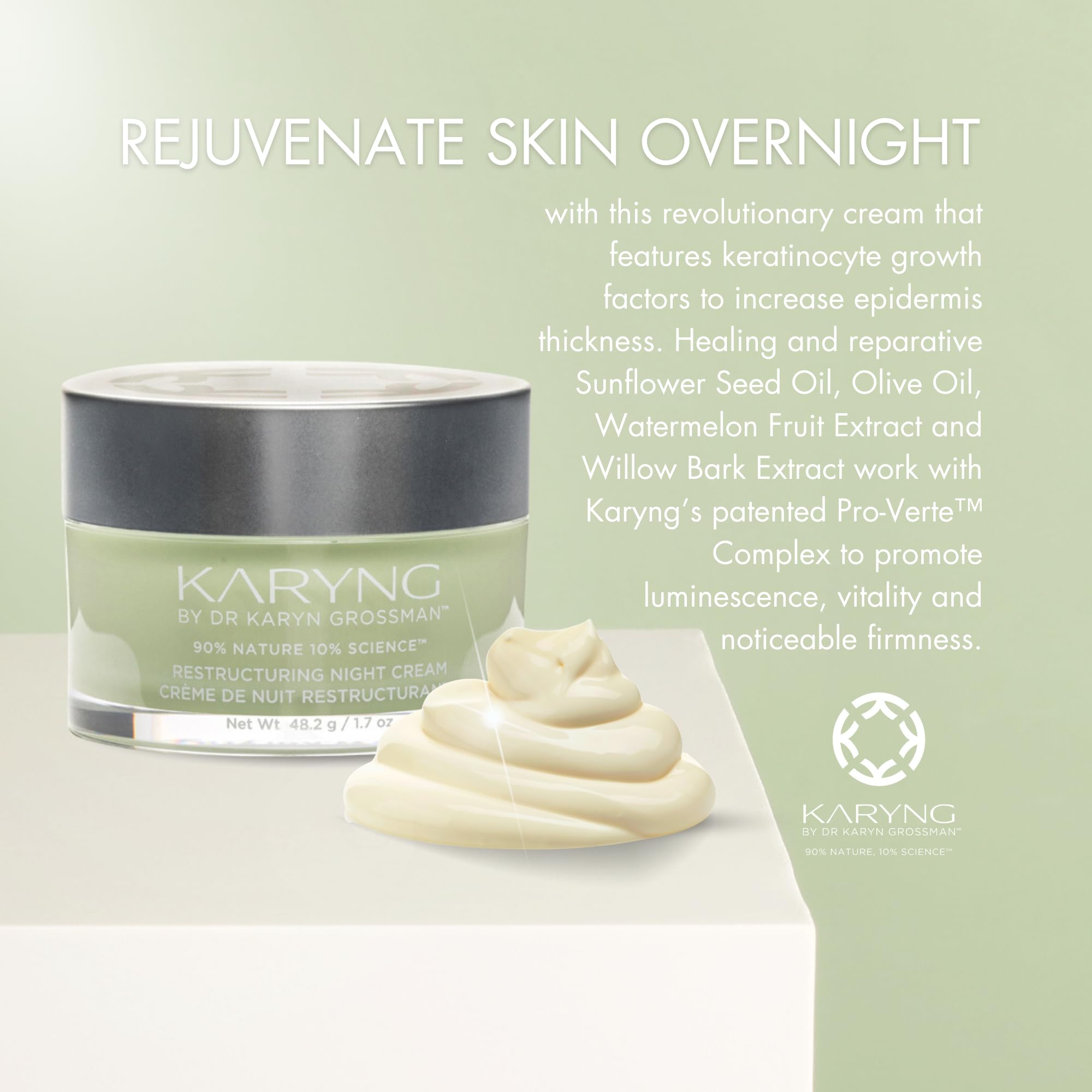 Restructuring Night Cream by KARYNG - Sensitive Skin Care Night Moisturizer with Natural Ingredients and Pro-Verte Technology - Reduces the Appearance of Lines & Wrinkles - Paraben Free - 1.7 oz/50ml