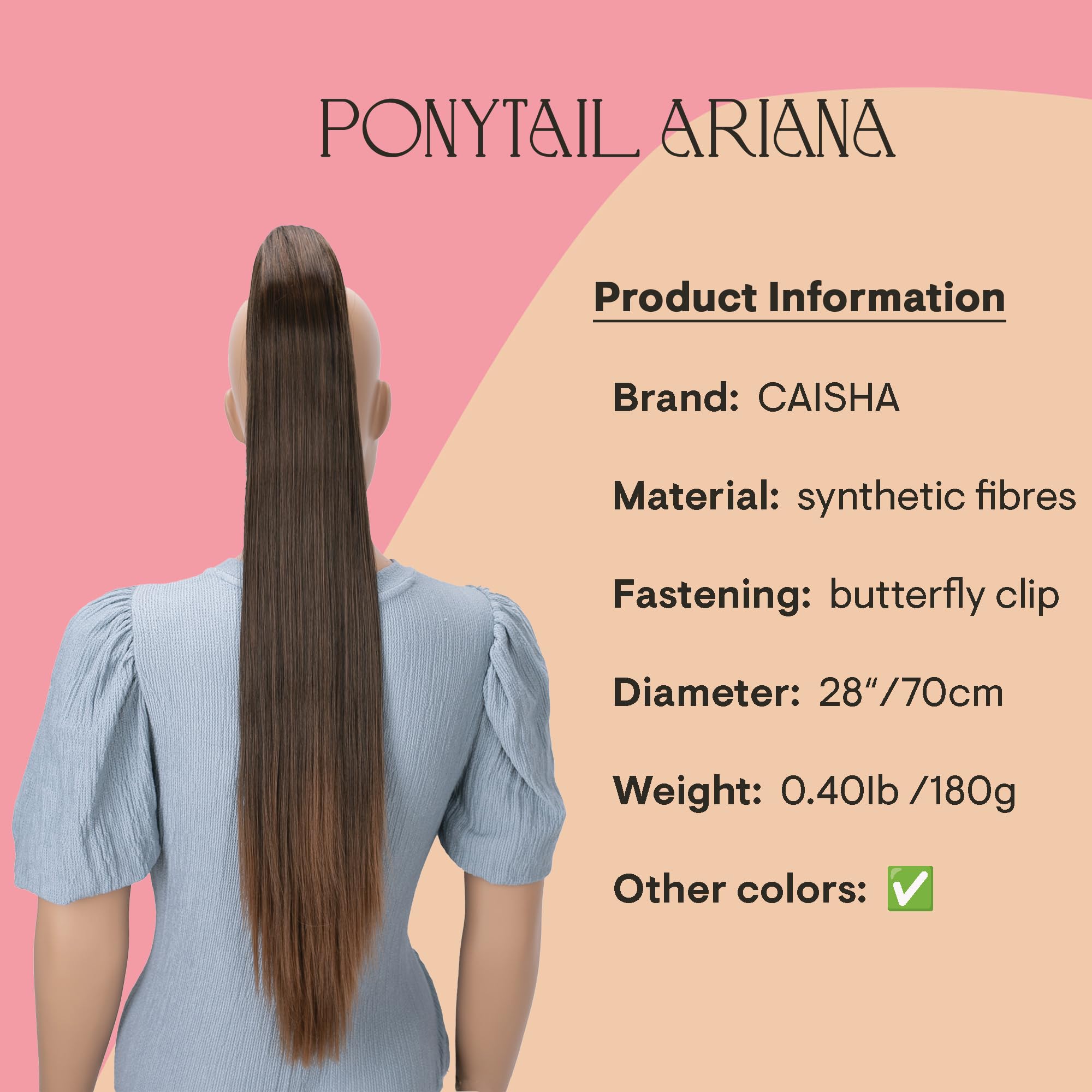 27 (70cm) brown mix # 2T30 H81 : PRETTYSHOP 27 Hairpiece Ponytail Clip on Extension Long hair smooth Heat-Resisting H81
