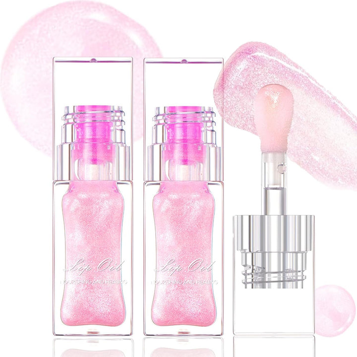 Petansy Magic Color Changing Lip Oil V2 Shimmery Glitter Lip Gloss Set 2 Pack High Shine Lip Glow Long Lasting Moisturizing Syrupy Gloss (2Packs) (A, 2pcs)