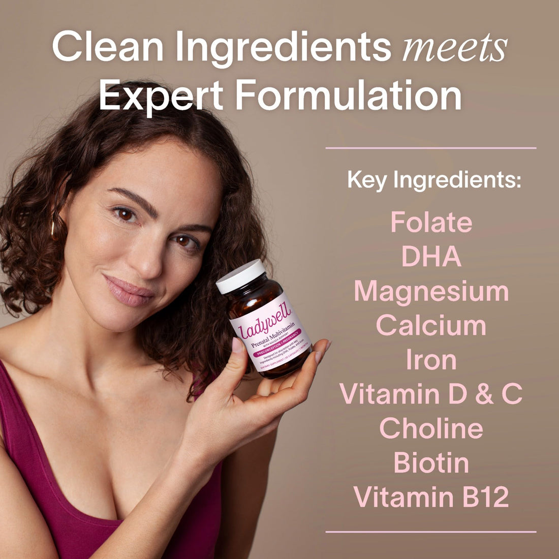 Ladywell Prenatal Multivitamin | Conception, Pregnancy & Postpartum | Key Ingredients Including DHA, Folate & Iron | Expertly-Formulated & Tested | Designed for Absorption with Nausea Support, 60 Ct