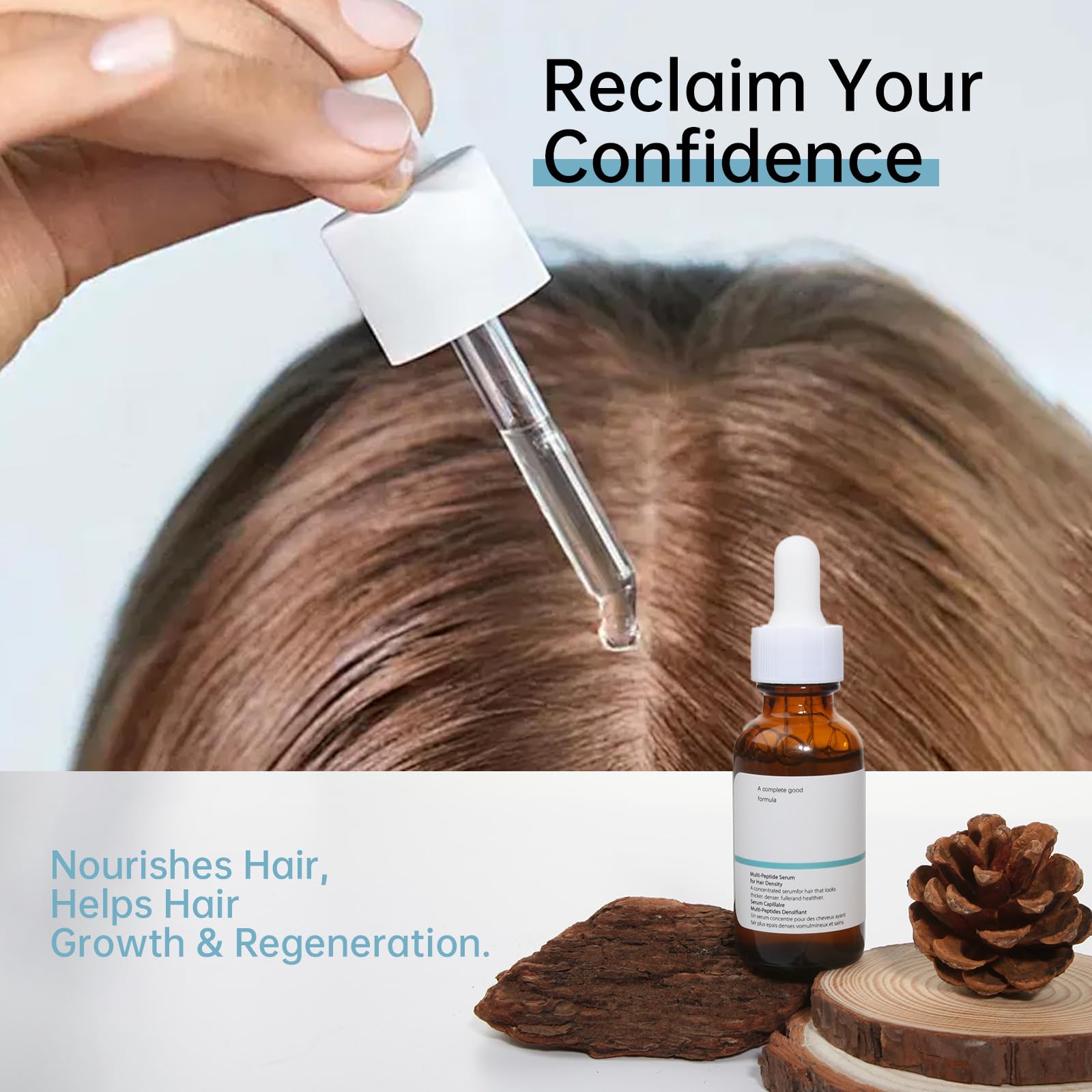 Hair Growth Serum for Thinning Hair, 30mL Vegan Multi Peptide Hair Serum for Hair Growth, Natural Frizzy Hair Serum for Men & Women.