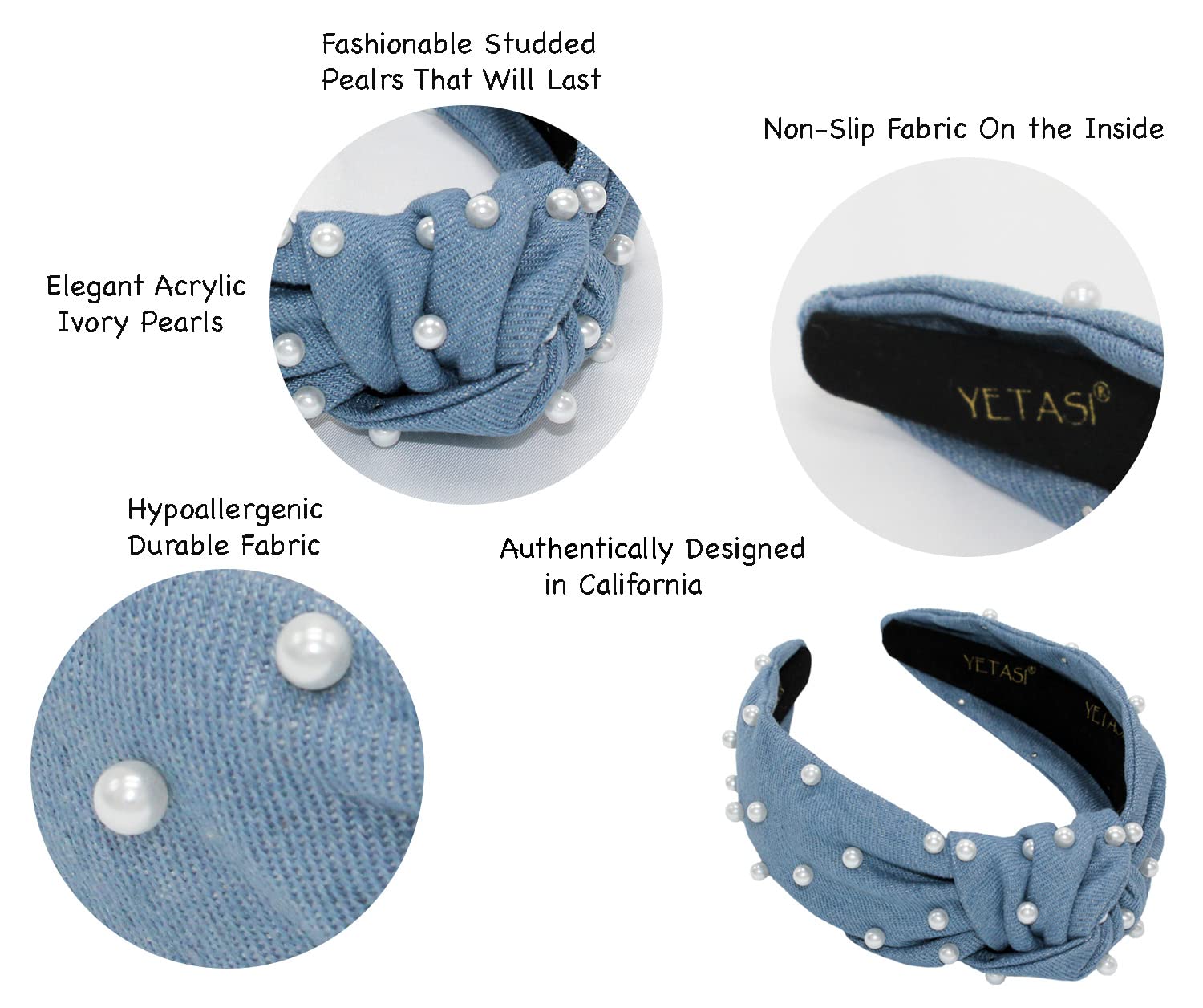 Blue Headband is Classy. Denim Pearl Knotted Headband for Women Goes with Everything.Comfy Top Knot Headband For Women . Jean Headband for Women Fashion Gets Compliments.Cute Jean Light Blue Headband