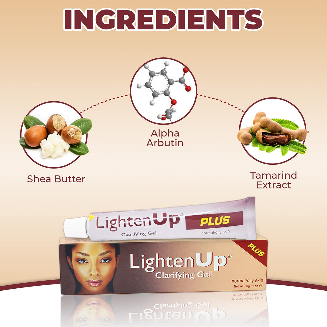 LightenUp Plus Clarifying Gel - 1 fl oz / 30 ml - Brightening Cream for Knuckles, Elbows, Hands, Armpits, with Alpha Arbutin, Fruity Tamarind Extract