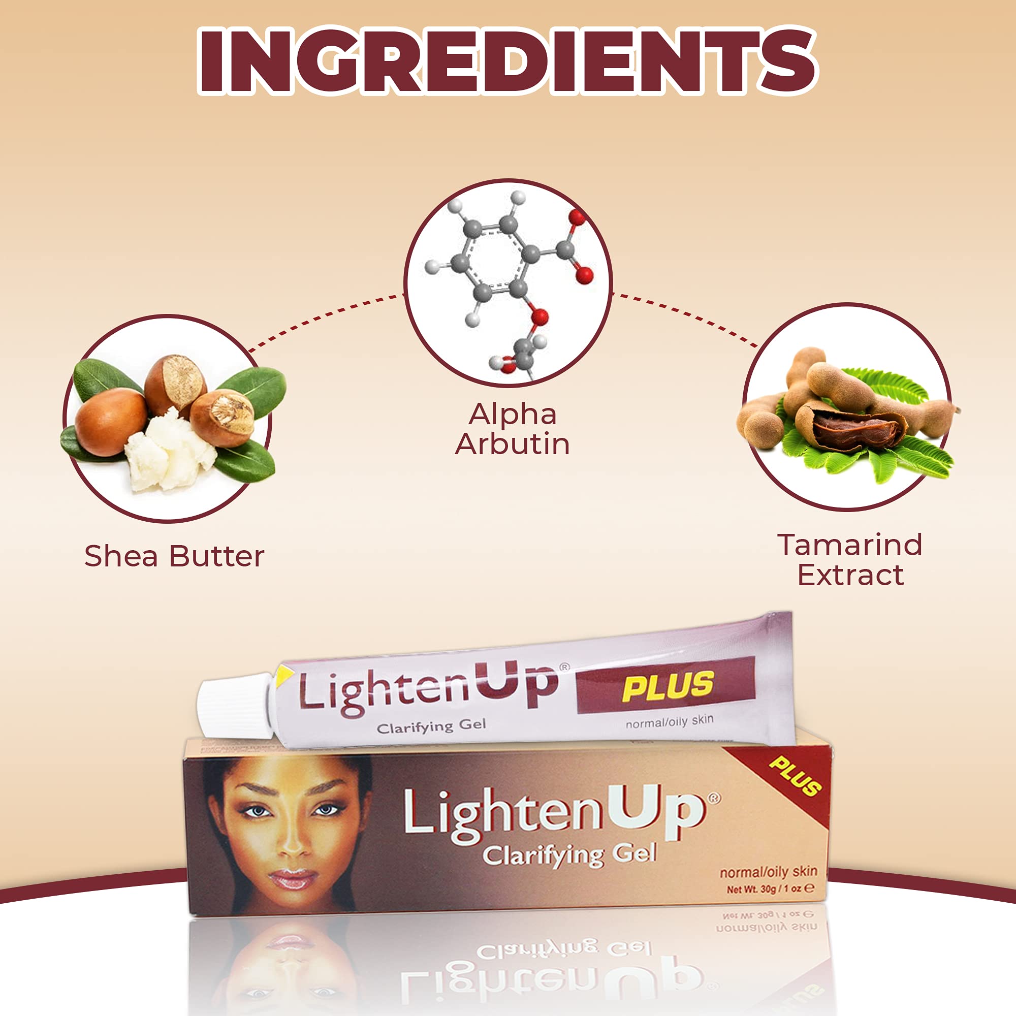 LightenUp Plus Clarifying Gel - 1 fl oz / 30 ml - Brightening Cream for Knuckles, Elbows, Hands, Armpits, with Alpha Arbutin, Fruity Tamarind Extract