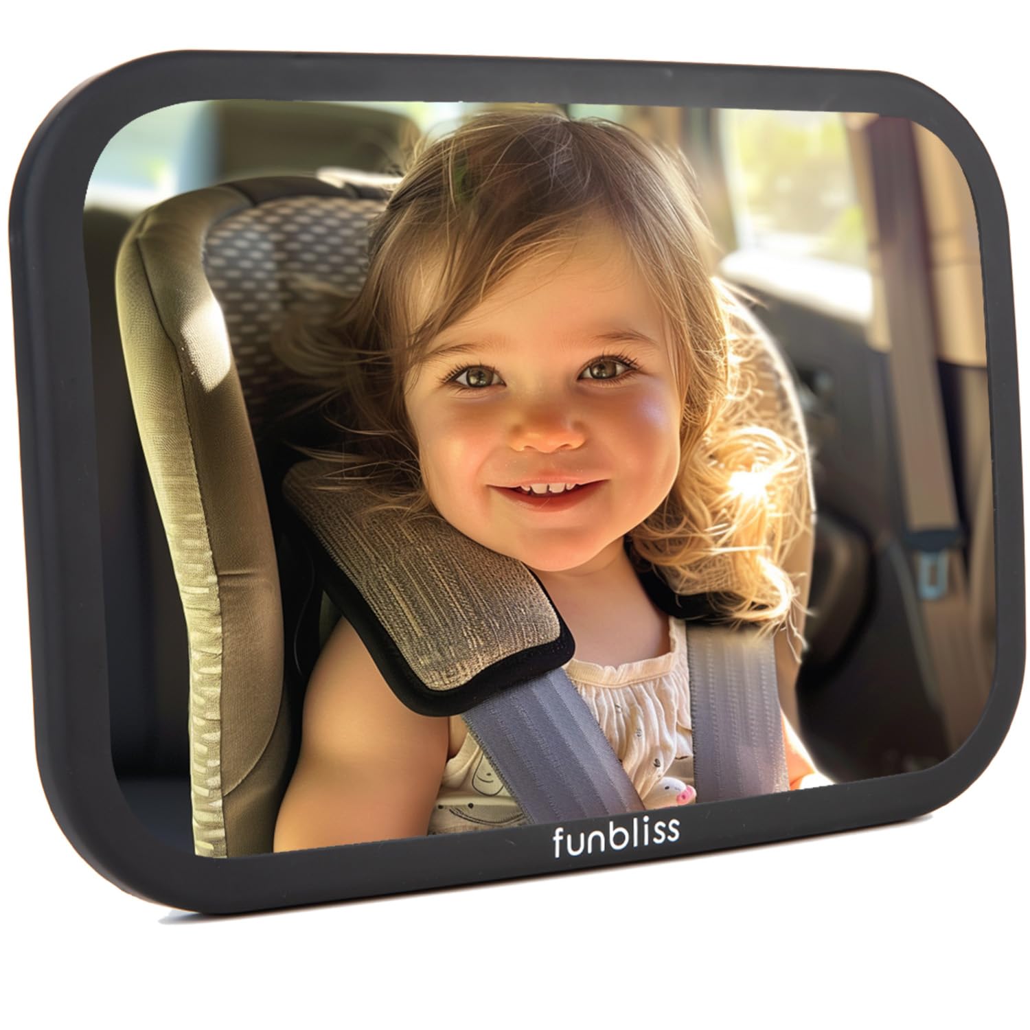 funbliss Baby Car Mirror Safely Monitor Infant Child in Rear Facing Car Seat,Car Mirror Baby Rear Facing Seat,No Assembly Required, Safer,Best Newborn Car Seat Accessories, Shatterproof