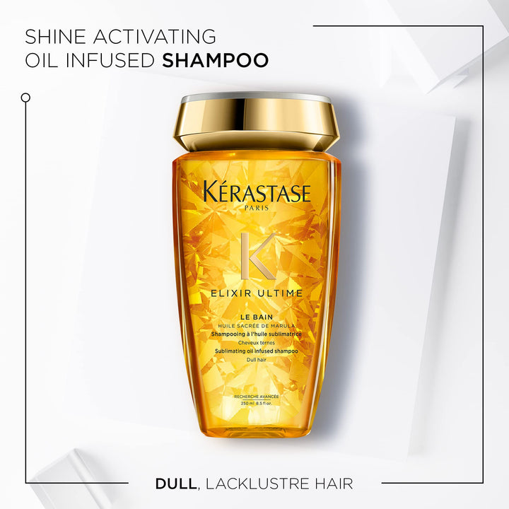 KÉRASTASE Elixir Ultime Oil-infused Shine Shampoo for Dull, Dry Hair, Softens and Restores Shine with Argan Oil, Camellia Oil & Marula Oil, Le Bain 8.5 Fl Oz