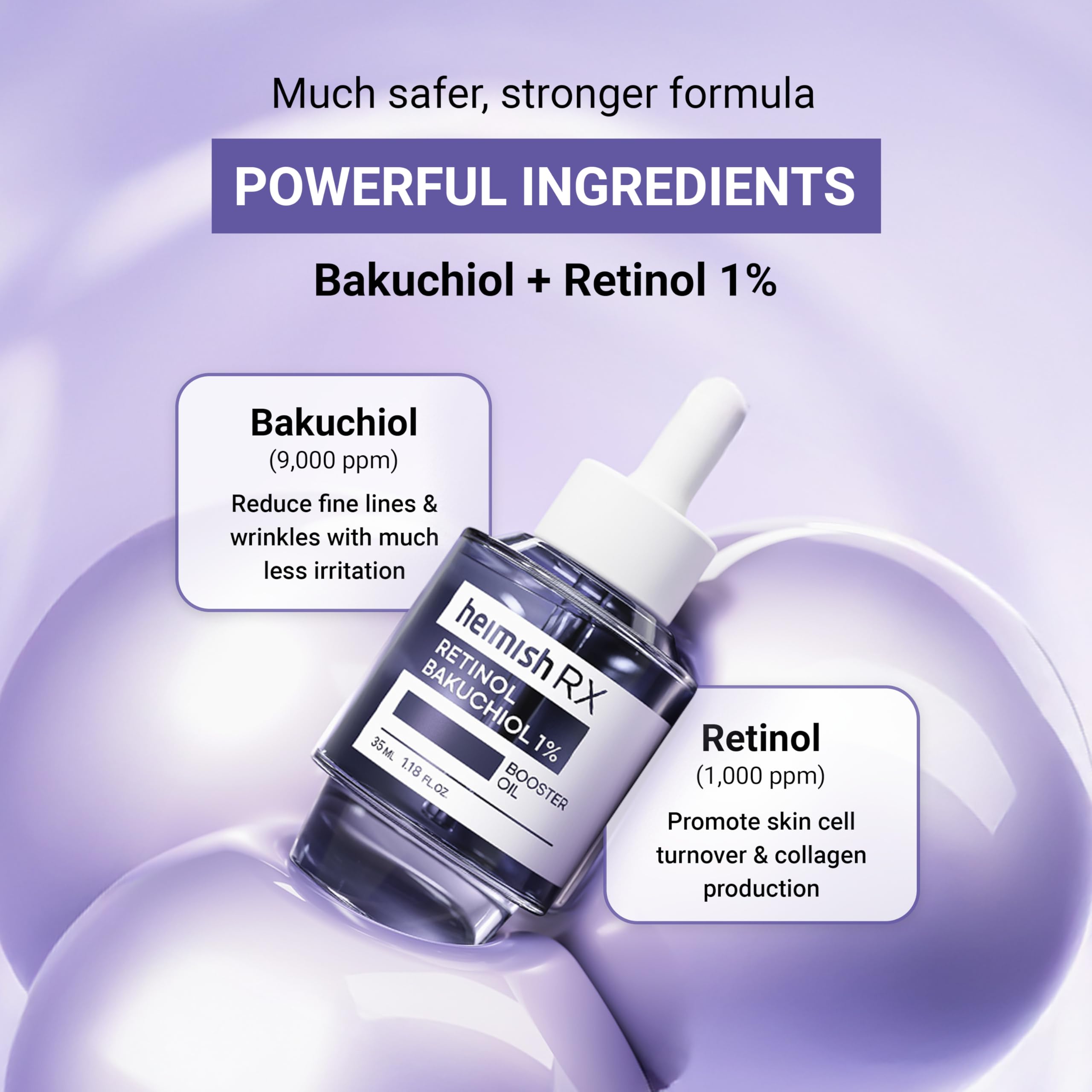 HEIMISH RX Retinol Bakuchiol Booster Oil - Anti Aging Serum, Face Serum for Firming, Anti Wrinkle, Skin Elasticity, Hydrating with Retinol, Non-greasy Formula, Korean Skincare, 35ml (1.18 fl. oz)