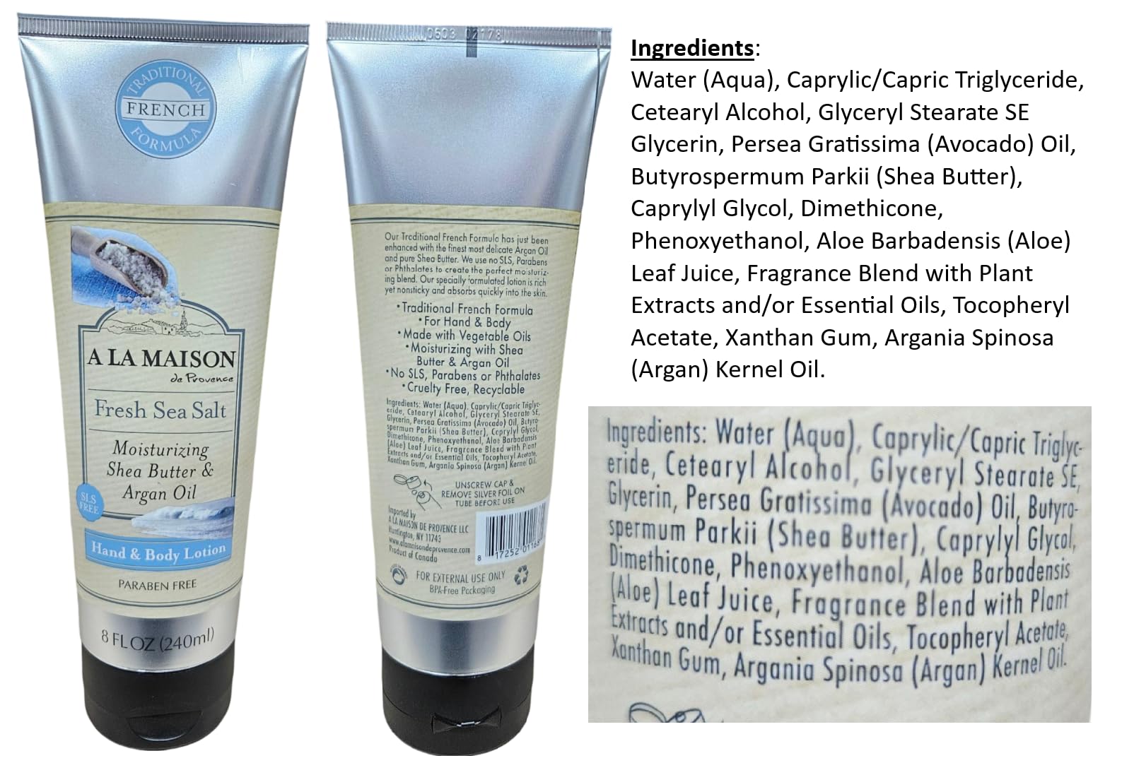 A LA MAISON Moisturizing Lotion, Fresh Sea Salt - Uses: Hand and Body, Argan Oil, Pure Shea Butter, Essential Oils, Plant Based, Cruelty-Free, SLS and Paraben Free (8 Oz, 2 Pack)