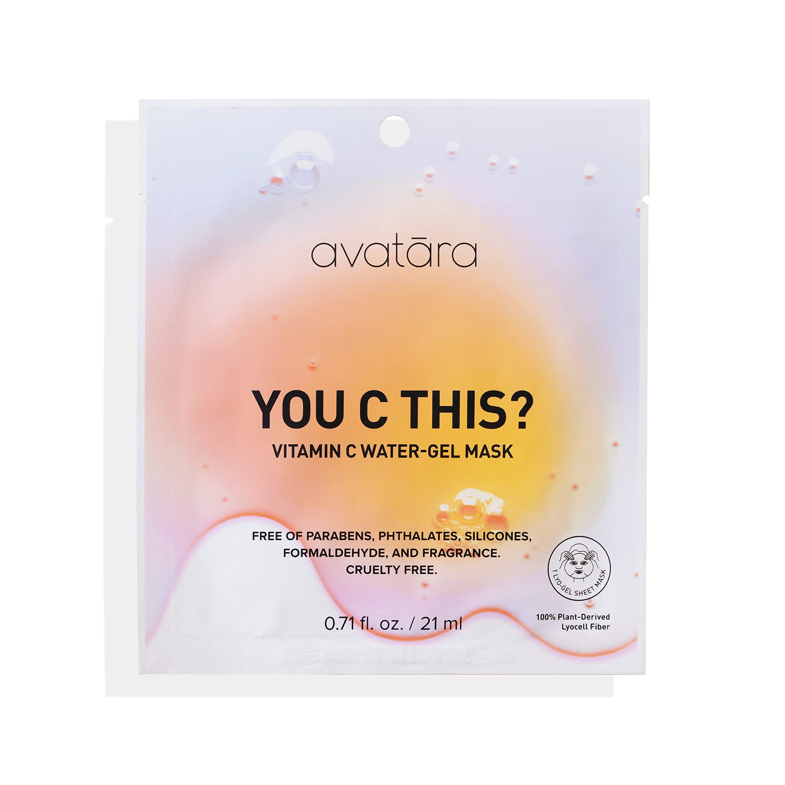 Avatara - You C This Vitamin C Water-Gel Mask, Hydrating Mask, Sheet masks with Niacinamide and Hyaluronic Acid, Facial Mask Made with Natural Fibers, Paraben-Free Vitamin C Face Mask, 0.71 fl.oz