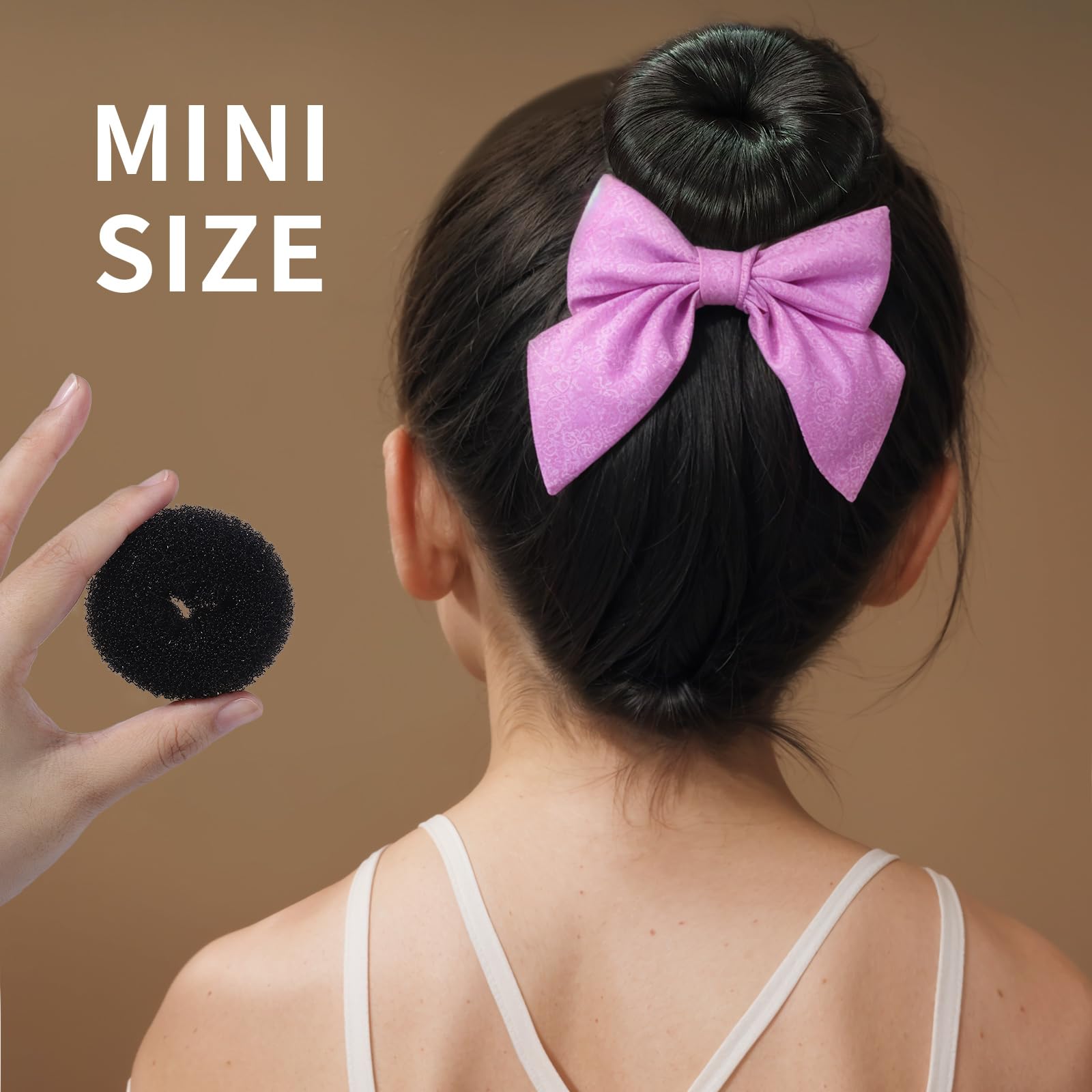 FANDAMEI Hair Bun Makers: Small & Extra Small Donut & Ballet Buns for Kids with Elastic Ties & Pins (Black)