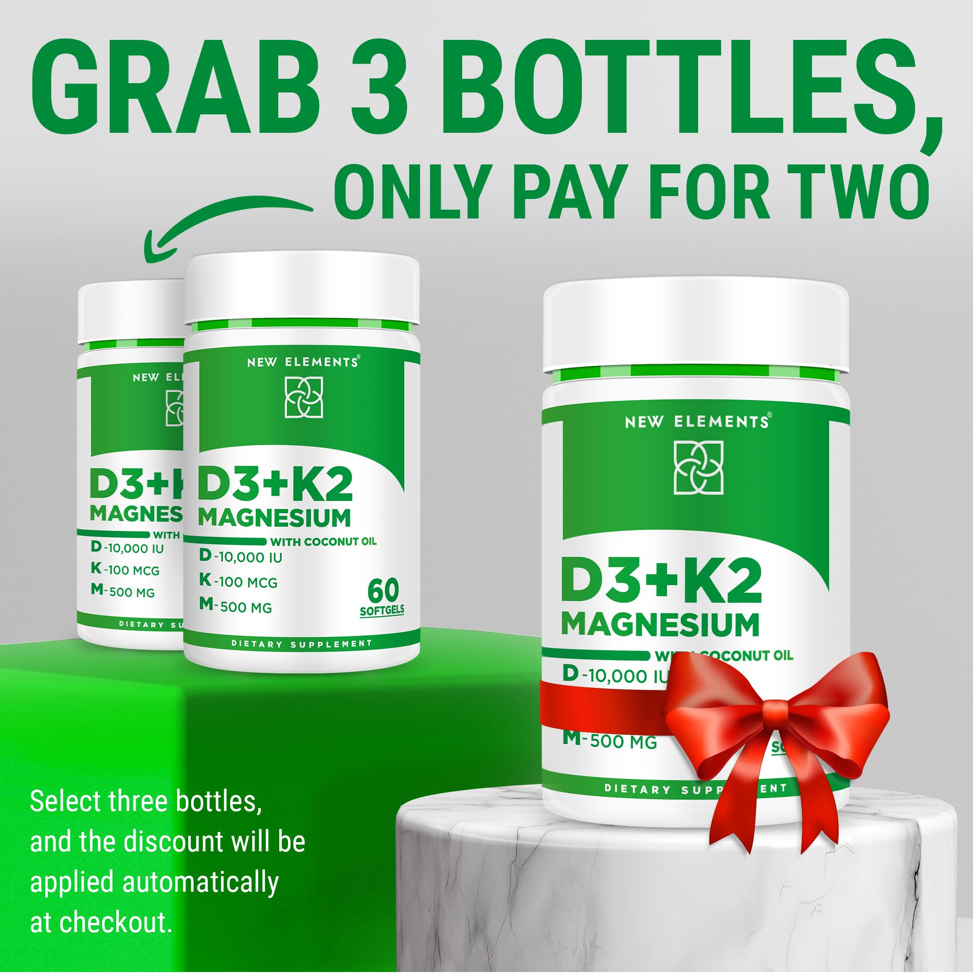 Vitamin D3 K2 Softgels for Women and Men with Magnesium Glycinate 500mg | Vitamins D3 10000iu & Magnesium Supplement for Bone Health | Immune Support | Non-GMO | Gluten-Free | Sugar Free