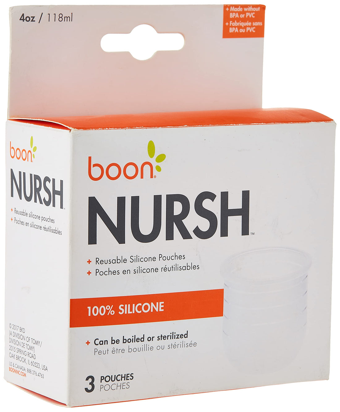 Boon Nursh Reusable Replacement Pouch with Collapsible Silicone Pouch Design - Everyday Baby Essentials - Stage 1 Slow Flow Bottles - Gray - 4 Oz