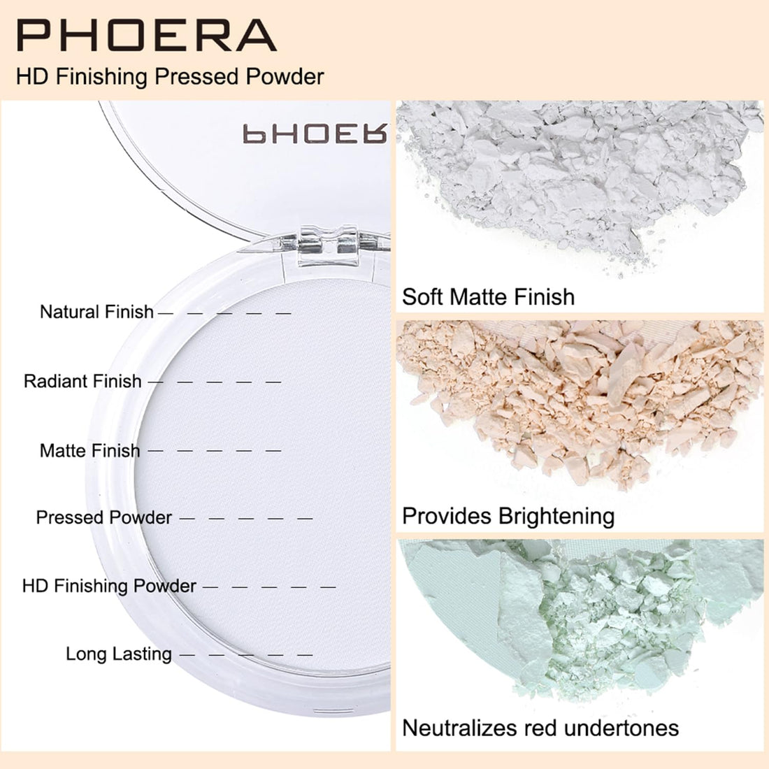 PHOERA Foundation Pressed Face Powder, Soft Focus Setting Powder, Silky Powder For Creating Without Shine, Smooths Pores & Lines, Up to 24H Wear Oil Control,0.28 Oz (003 Mint Green)