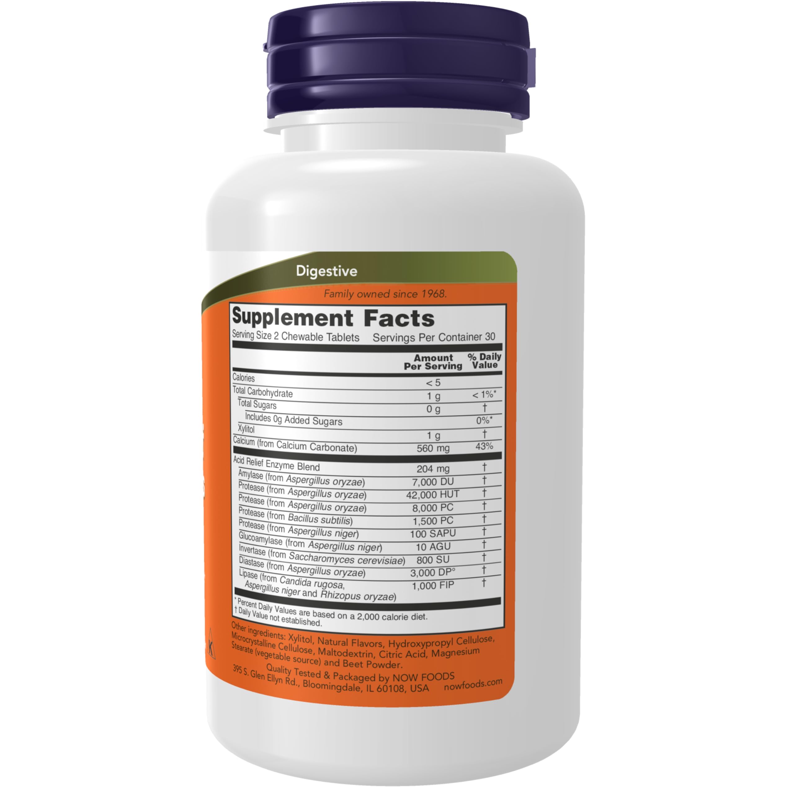 NOW Foods Supplements, Acid Relief with Enzymes, Xylitol Sweetened, Digestive Health*, 60 Chewables