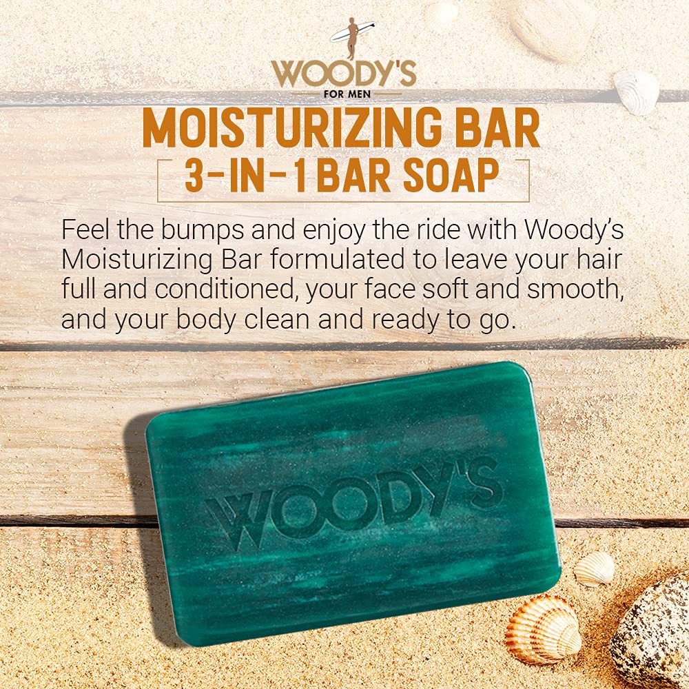 Woody's 3-in-1 Moisturizing Bar Soap for Men, For Hair, Shaving, & Body Cleansing, Deep Clean with Peppermint Scent, 8 oz